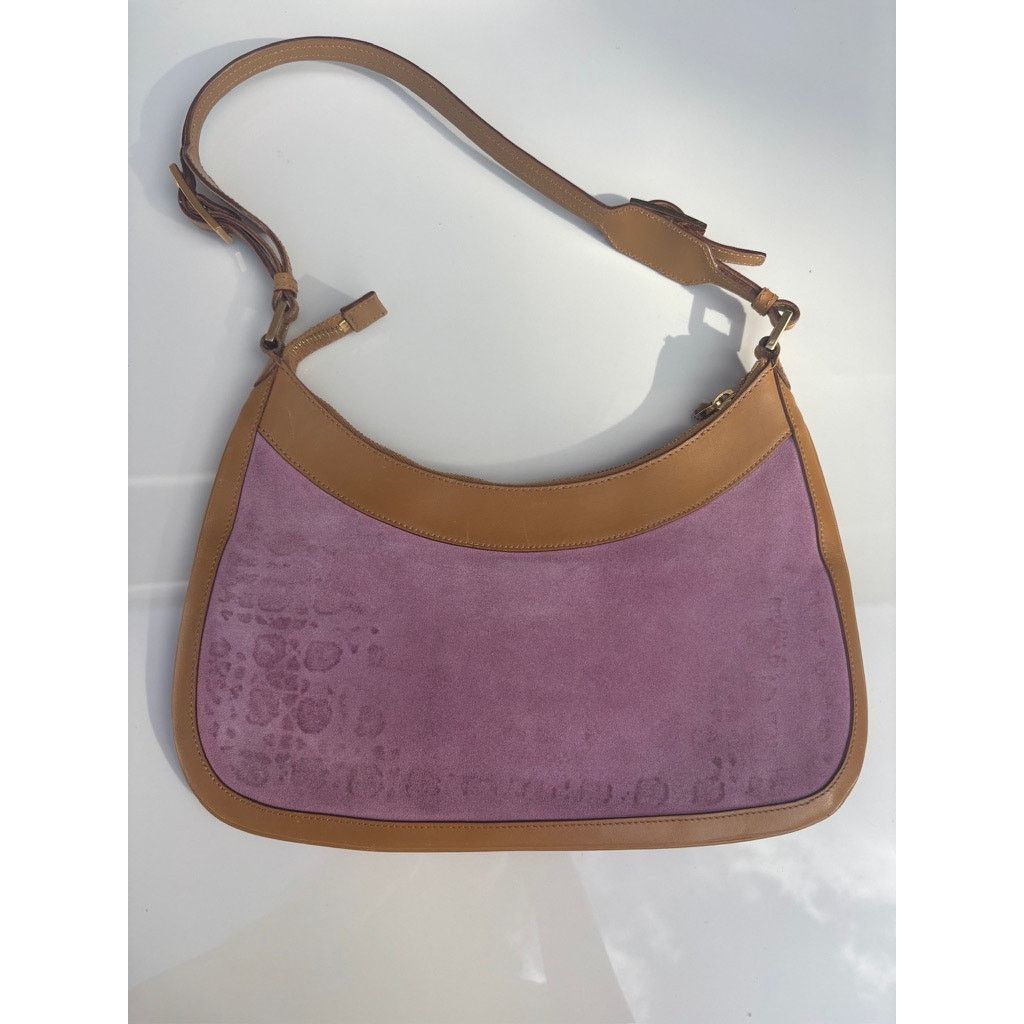 Gucci GUCCI Jackie Shoulderbag Half Moon Pink Suede Tan Leather Size ONE SIZE - 8 Thumbnail