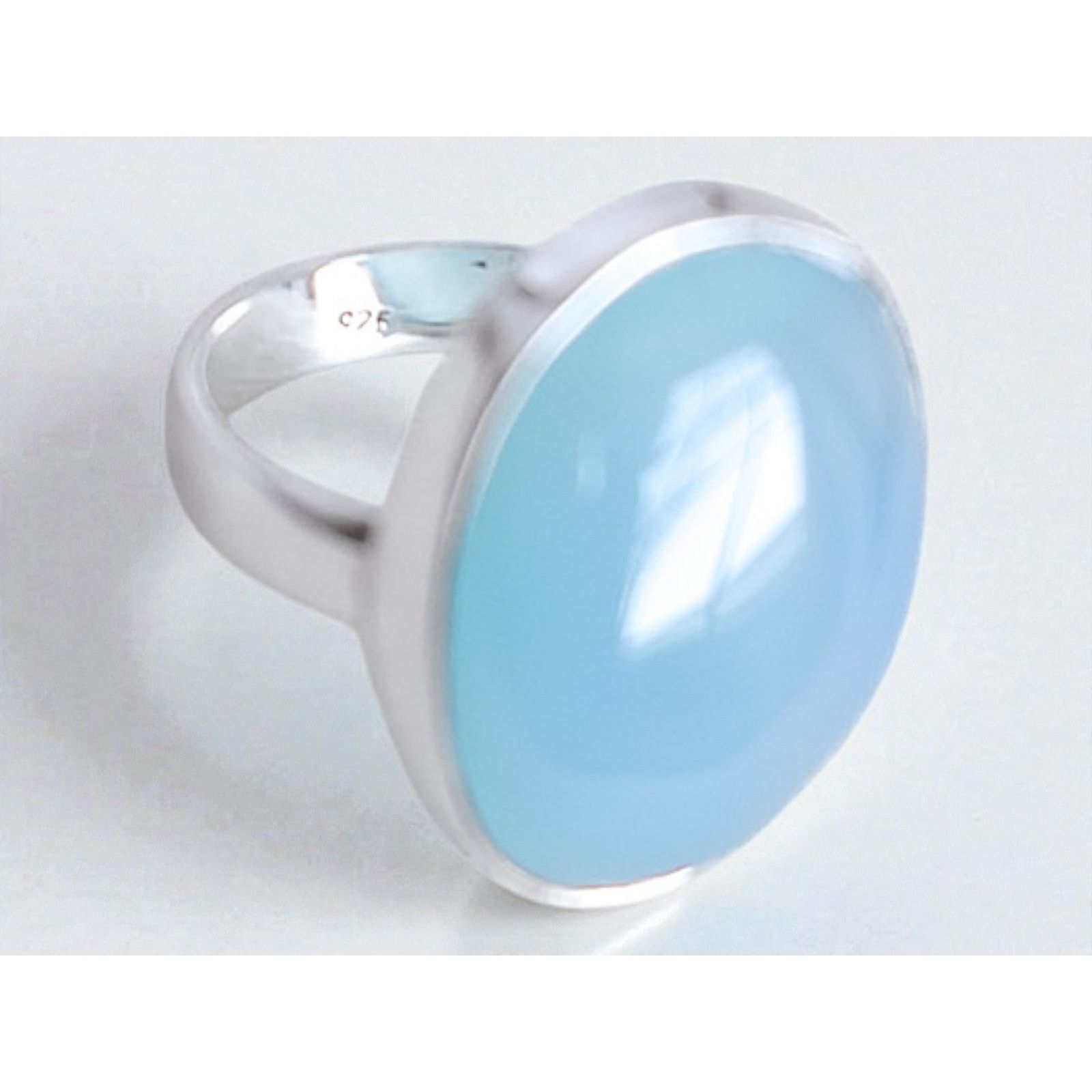 Other Vintage 925 Silver Blue Chalcedony Ring Large Oval Size ONE SIZE - 4 Thumbnail