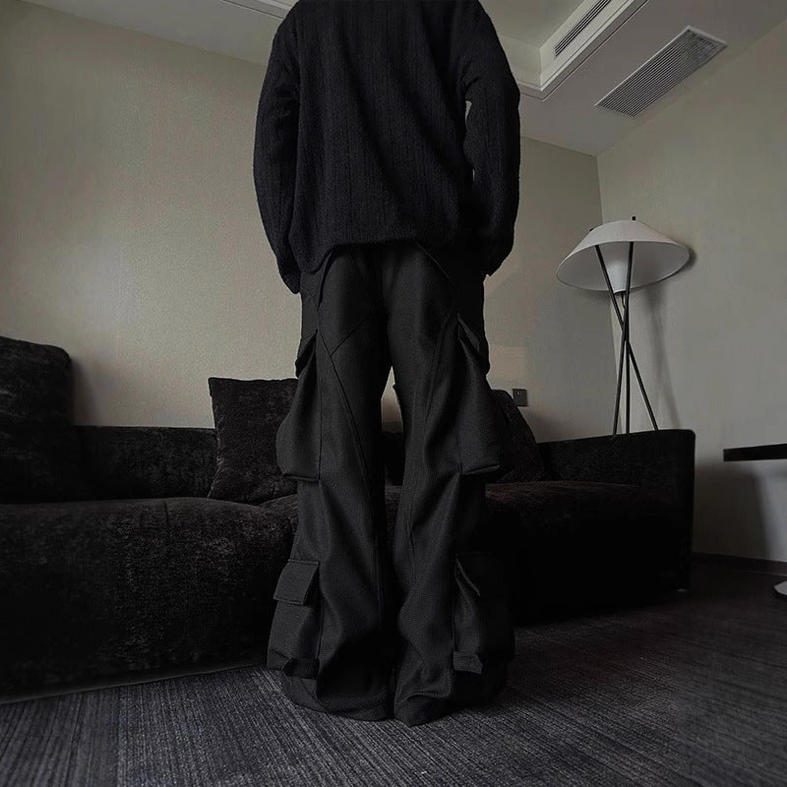 Japanese Brand Black Wide Leg Cargo Pants, Baggy Utility Trousers Size US 32 / EU 48 - 4 Thumbnail