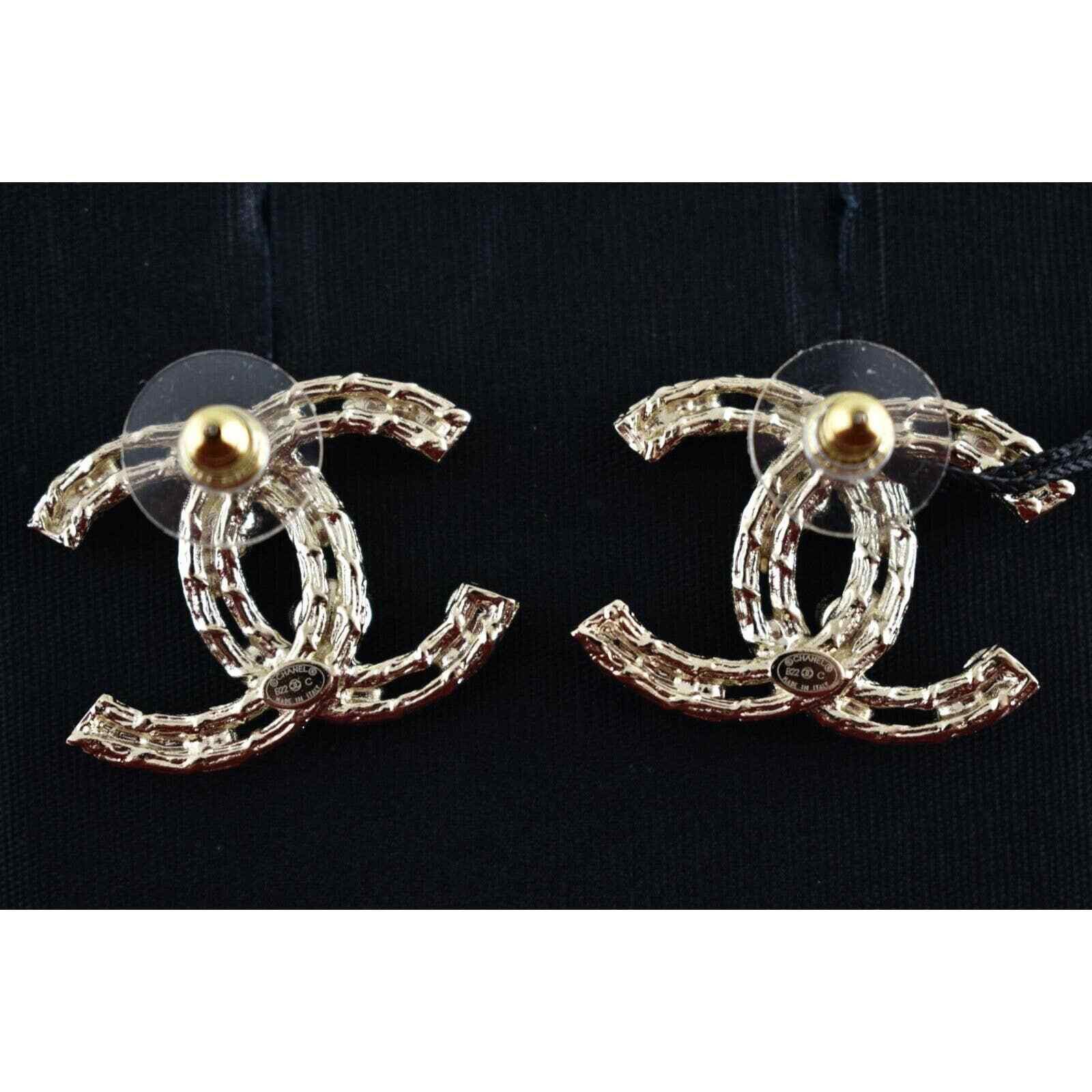 Chanel Chanel Gold Crystal Camellia Statement Drop Stud Earrings Size ONE SIZE - 10 Thumbnail