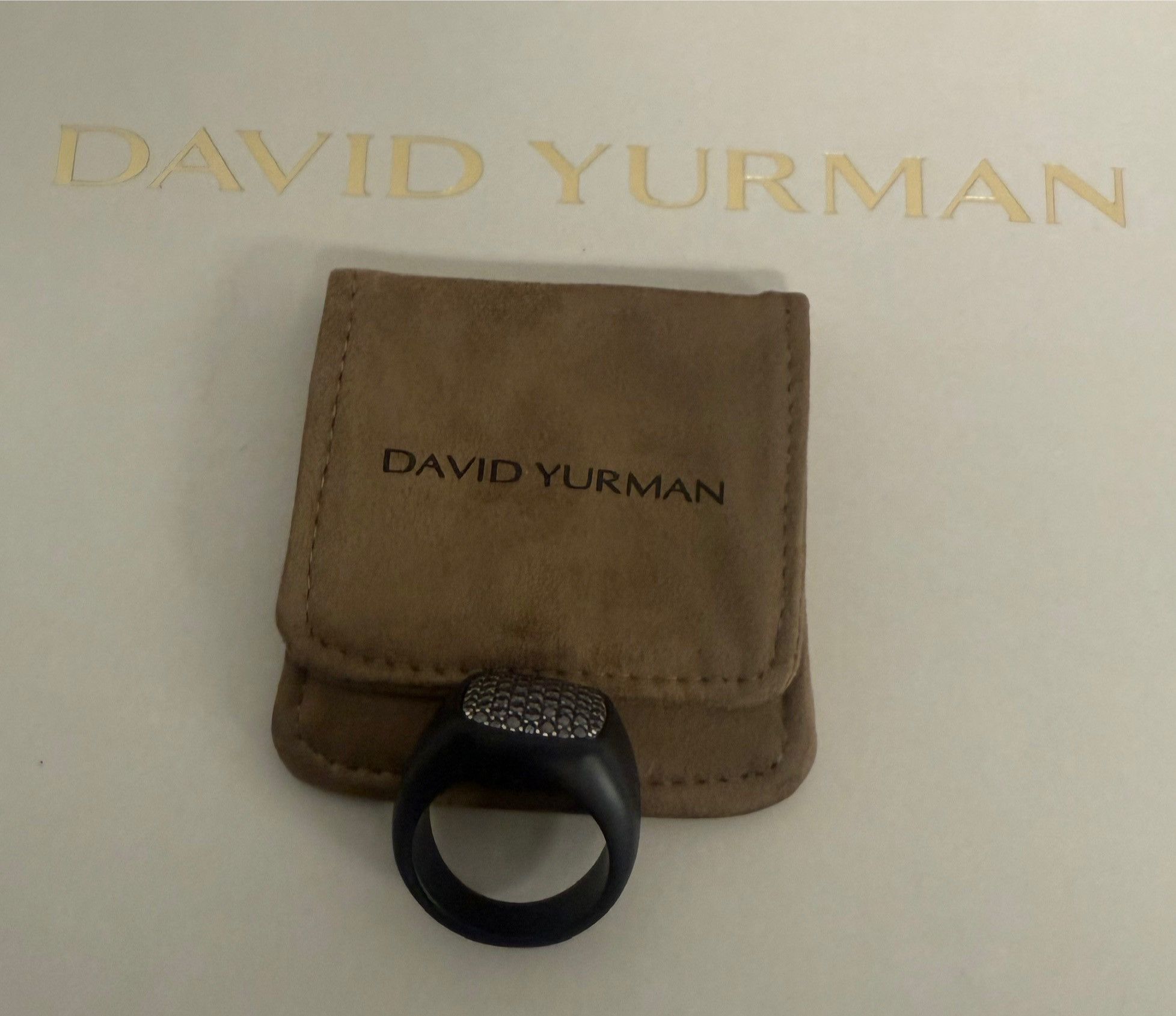 David Yurman Black Titanium Men's Streamline Black Sapphire Signet Ring Size ONE SIZE - 2 Thumbnail
