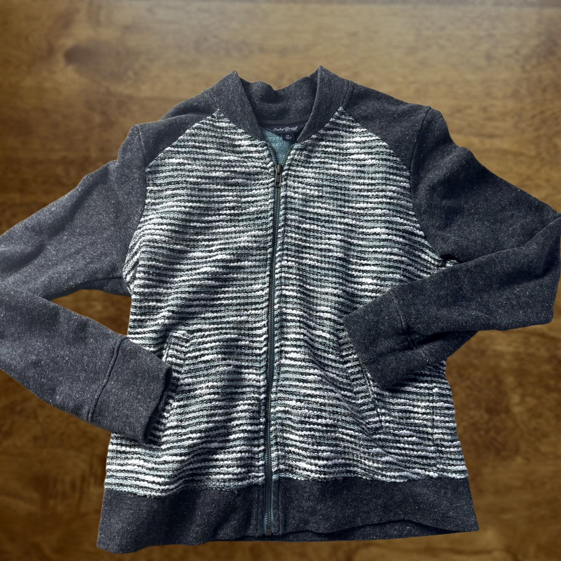 Lucky Brand Lucky Brand Sweater Womens Medium Gray Striped Full Zip Raglan Knit Jacket Size M / US 6-8 / IT 42-44 - 1 Thumbnail