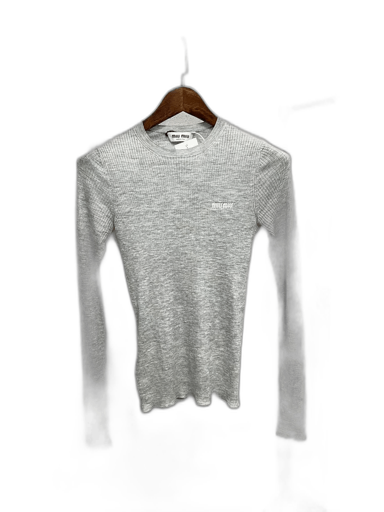 Prada Miumiu Gray Long Sleeve Fitted Top-2506 Size L / US 10 / IT 46 - 1 Thumbnail