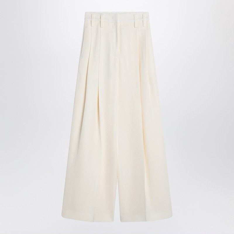 Jil Sander Jil Sander Wide Cream Trousers In Silk Blend
