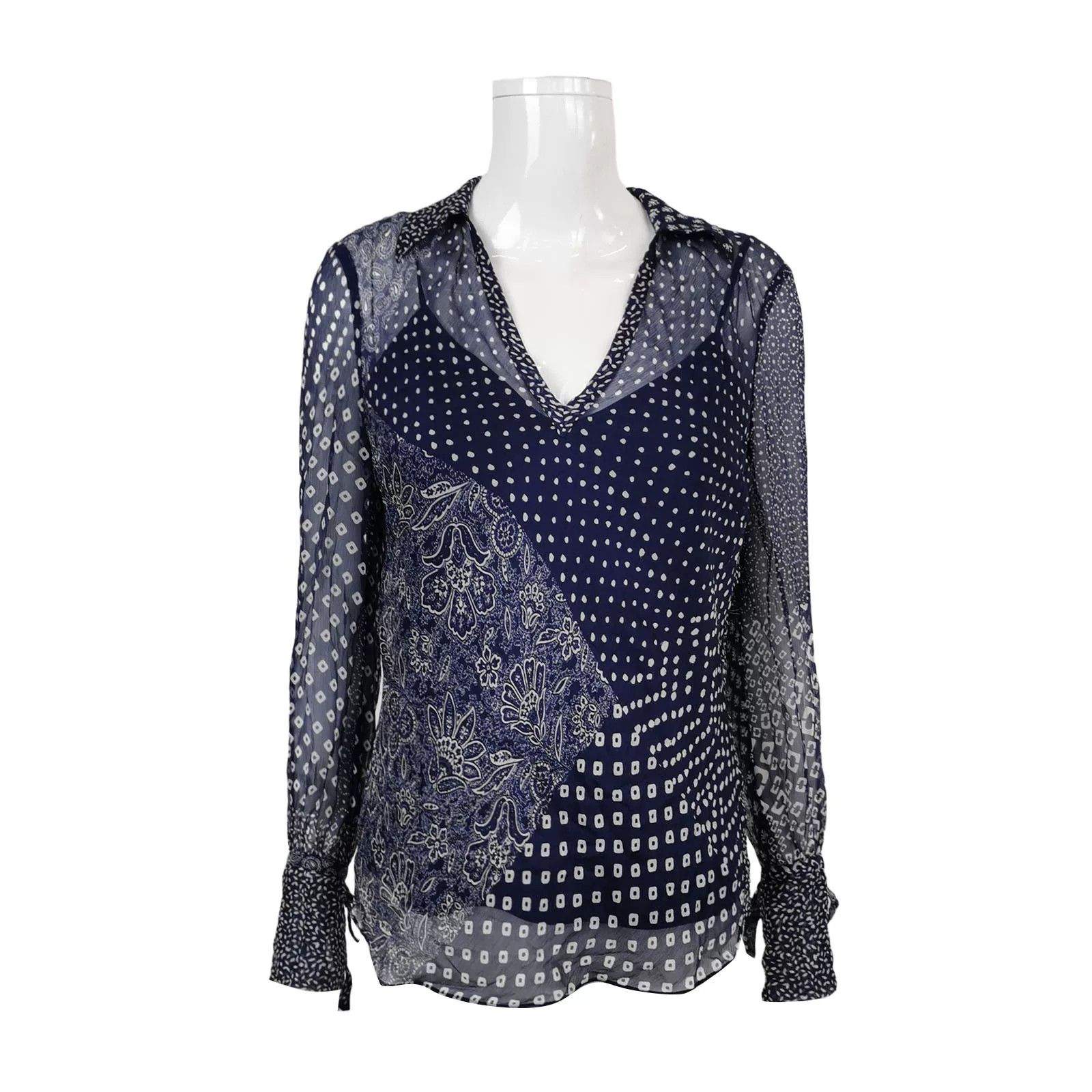 Diane von Furstenberg DVF Blue White Printed Womens Top Size S / US 4 / IT 40 - 1 Thumbnail