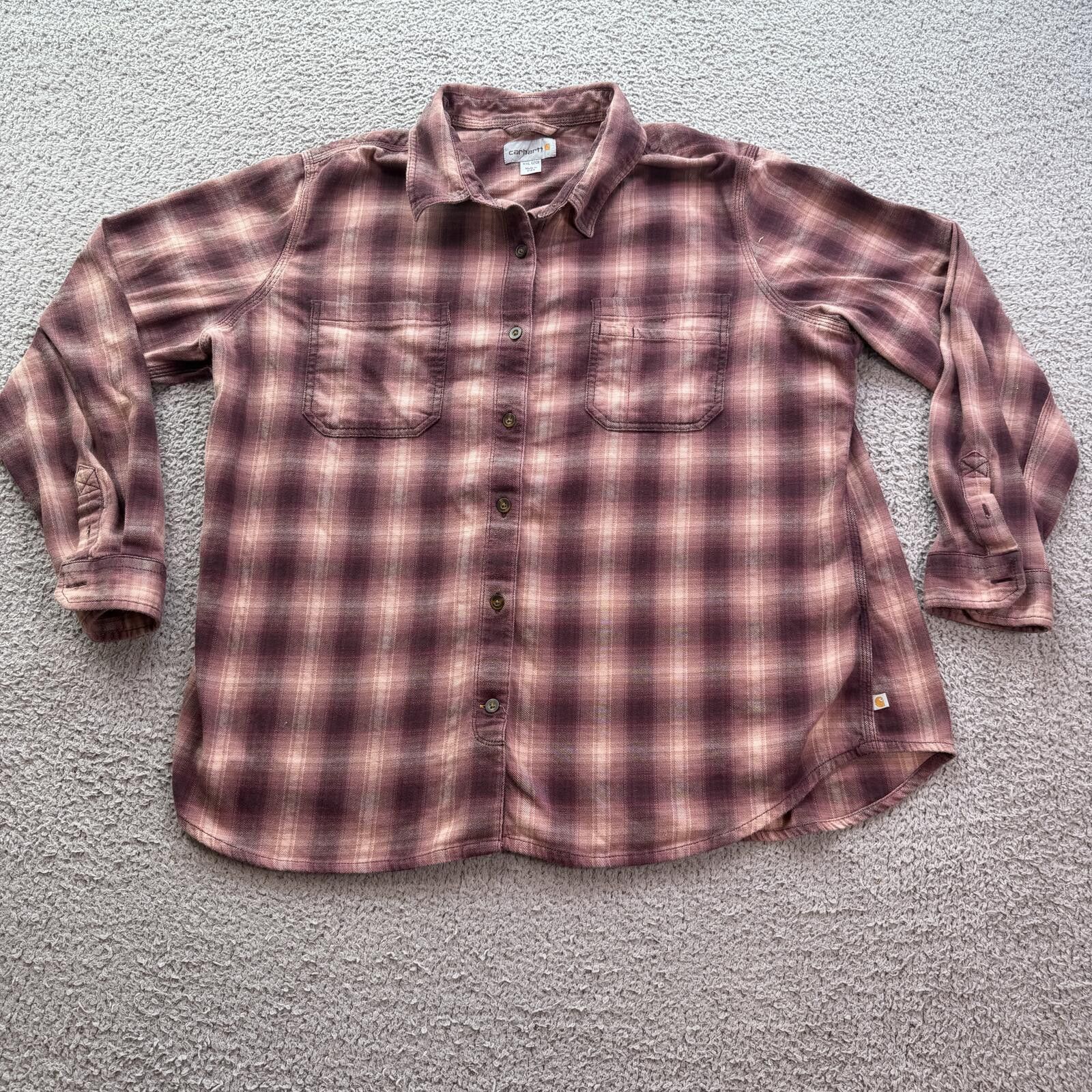 Carhartt Carhartt Womens XXL Plaid Flannel Button Up Shirt Burgundy Size XXL / US 16-18 / IT 52-54 - 1 Thumbnail