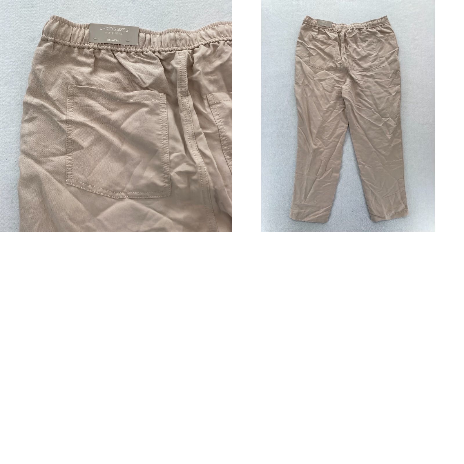 Vintage Chicos Pull On Pants Women's 2 Beige Stretch Fabric Drawstring Relaxed Ankle NWT Size 34" / US 12 / IT 48 - 9 Thumbnail