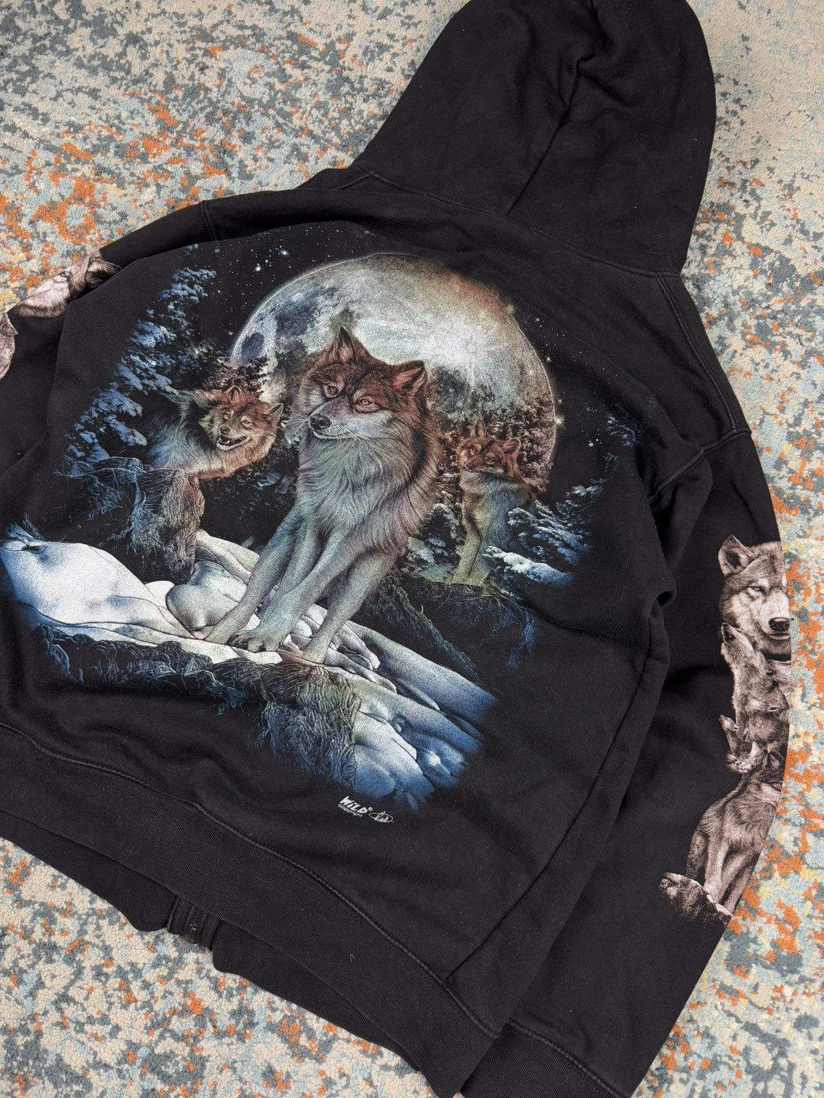 Vintage Vintage 90s Wolf pack full moon forest graphic zip hoodie Size US L / EU 52-54 / 3 - 6 Thumbnail