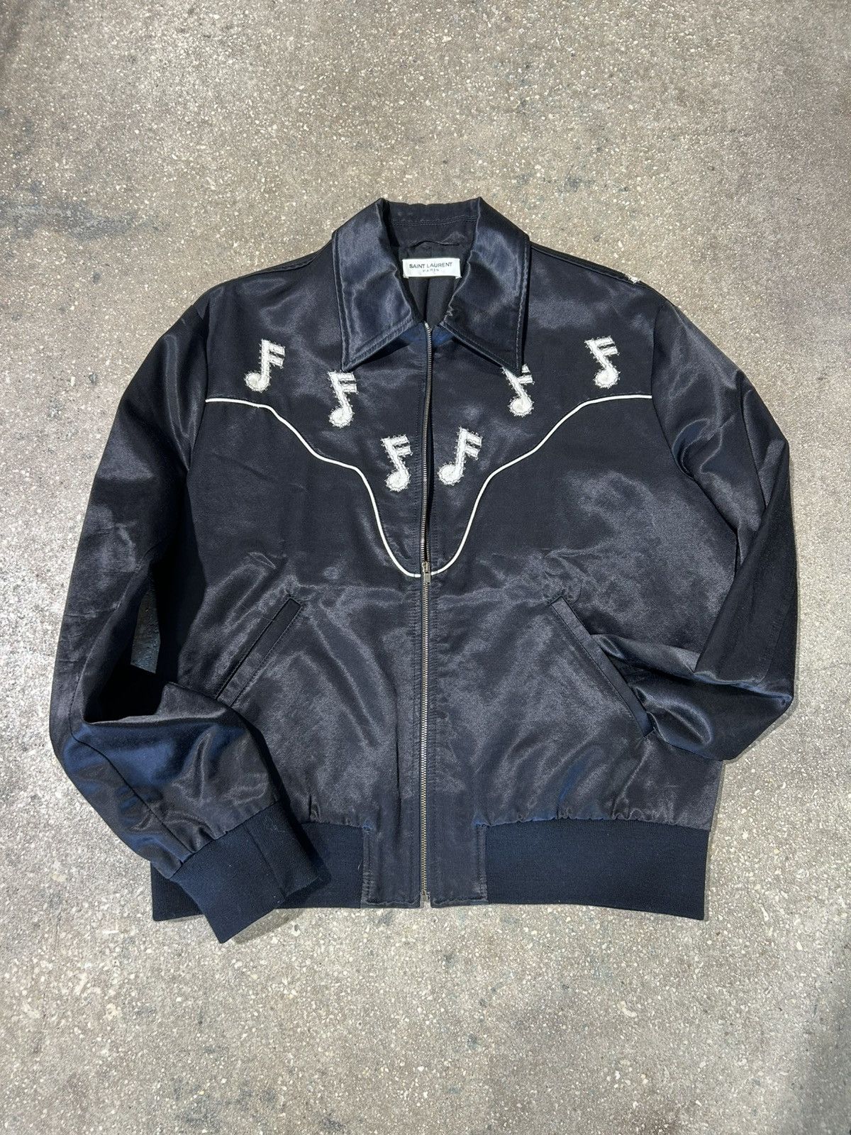 Yves Saint Laurent FW16 Saint Laurent Musical Note Satin Jacket Size US XL / EU 56 / 4 - 1 Thumbnail