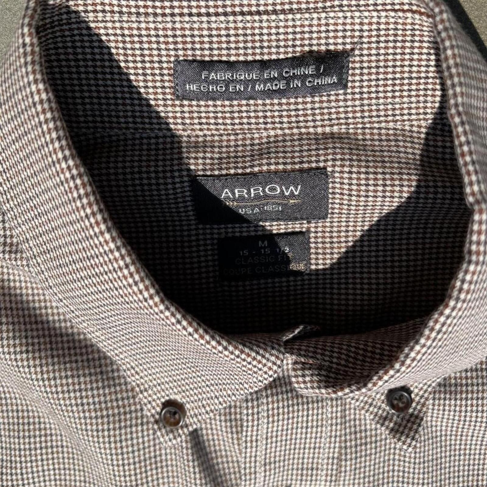 Arrow Neo-Vintage Y2K Tan/Brown Houndstooth Plaid Work Shirt Size US M / EU 48-50 / 2 - 3 Thumbnail