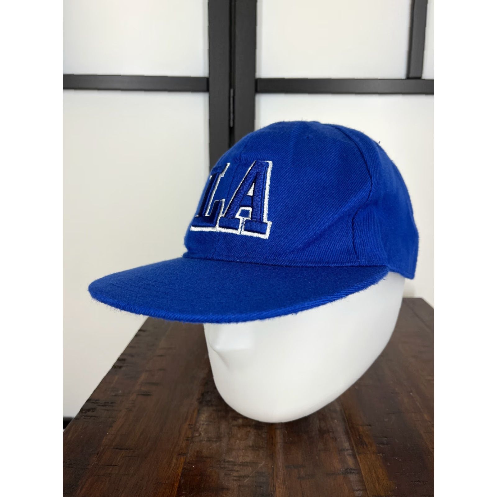Vintage XP Cap Hat Fitted Adult Medium Blue LA Letters 100% Acrylic Twill Embroidered Cap Mens Style Baseball Cap Varsity LA 90s Theme Size ONE SIZE - 4 Thumbnail