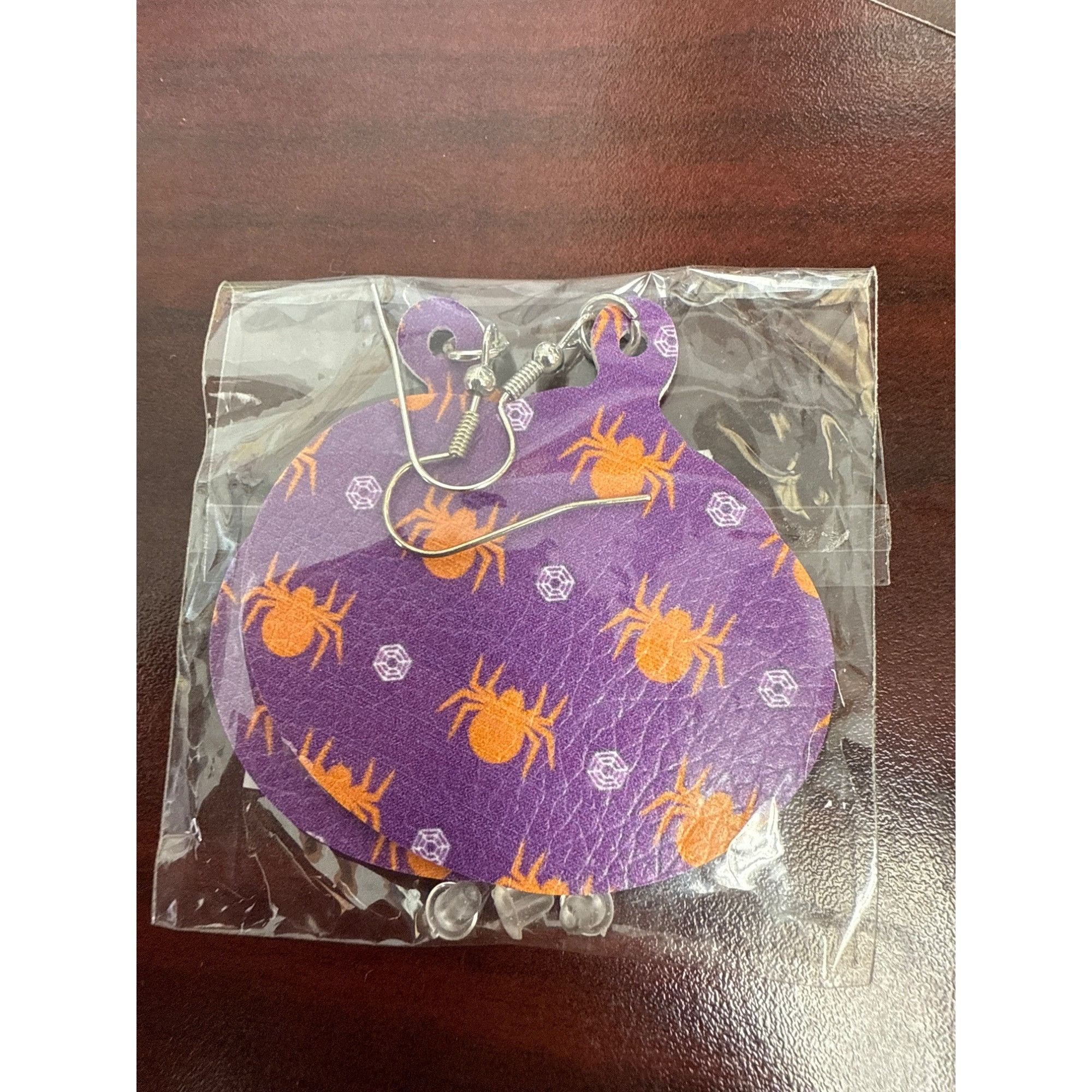 Other Purple Spiders Webs Halloween Faux Leather Earrings With Gli Size ONE SIZE - 1 Thumbnail