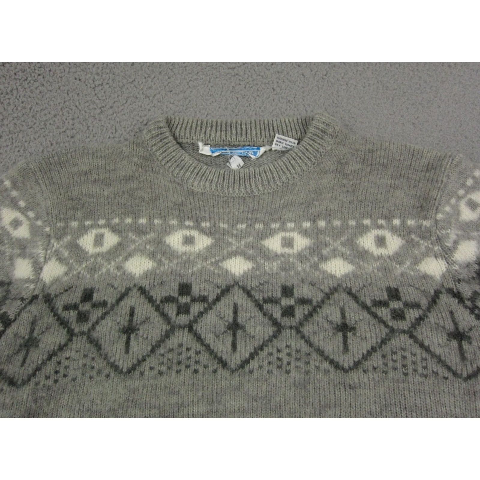 Vintage VINTAGE Cranbrook Sweater Womens Medium Gray White Wool Knit Diamond Star 90s Size M / US 6-8 / IT 42-44 - 2 Thumbnail
