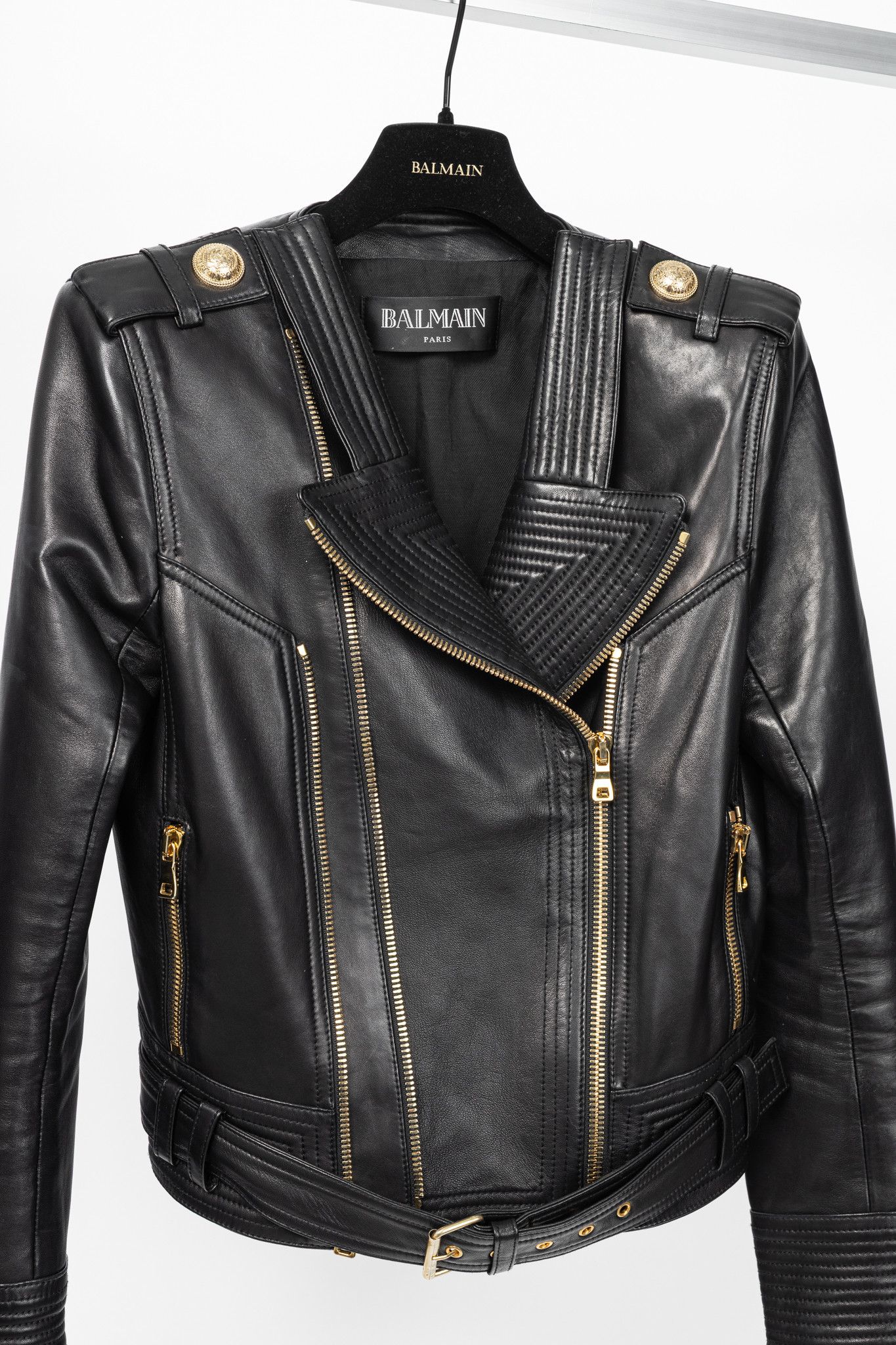 Balmain Balmain Black Lambskin-Leather Quilted Biker Jacket Size M / US 6-8 / IT 42-44 - 3 Thumbnail