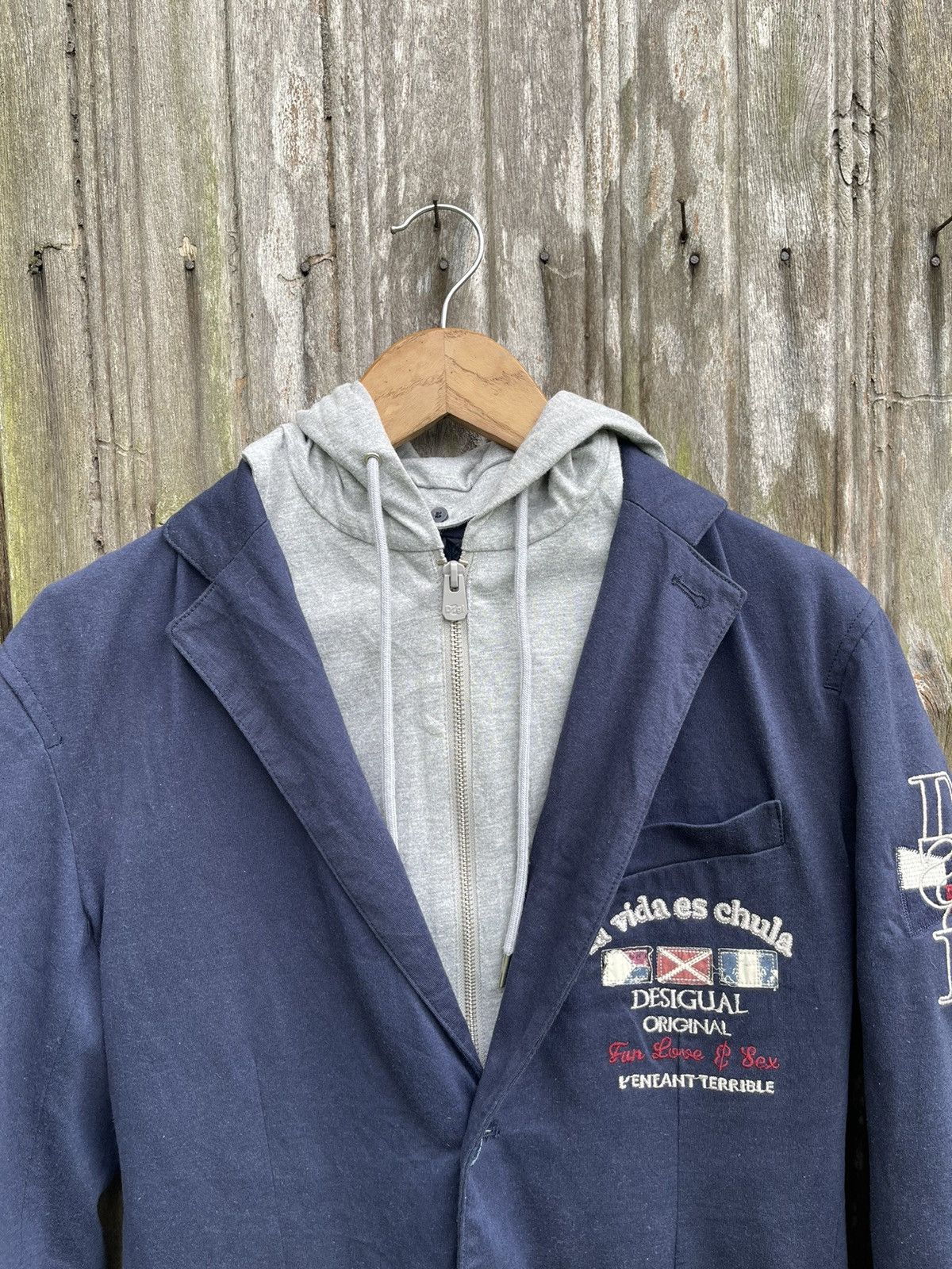 Designer Desigual Blazer Hoodie Hybrid Jacket Navy Size 48 Size US M / EU 48-50 / 2 - 2 Thumbnail