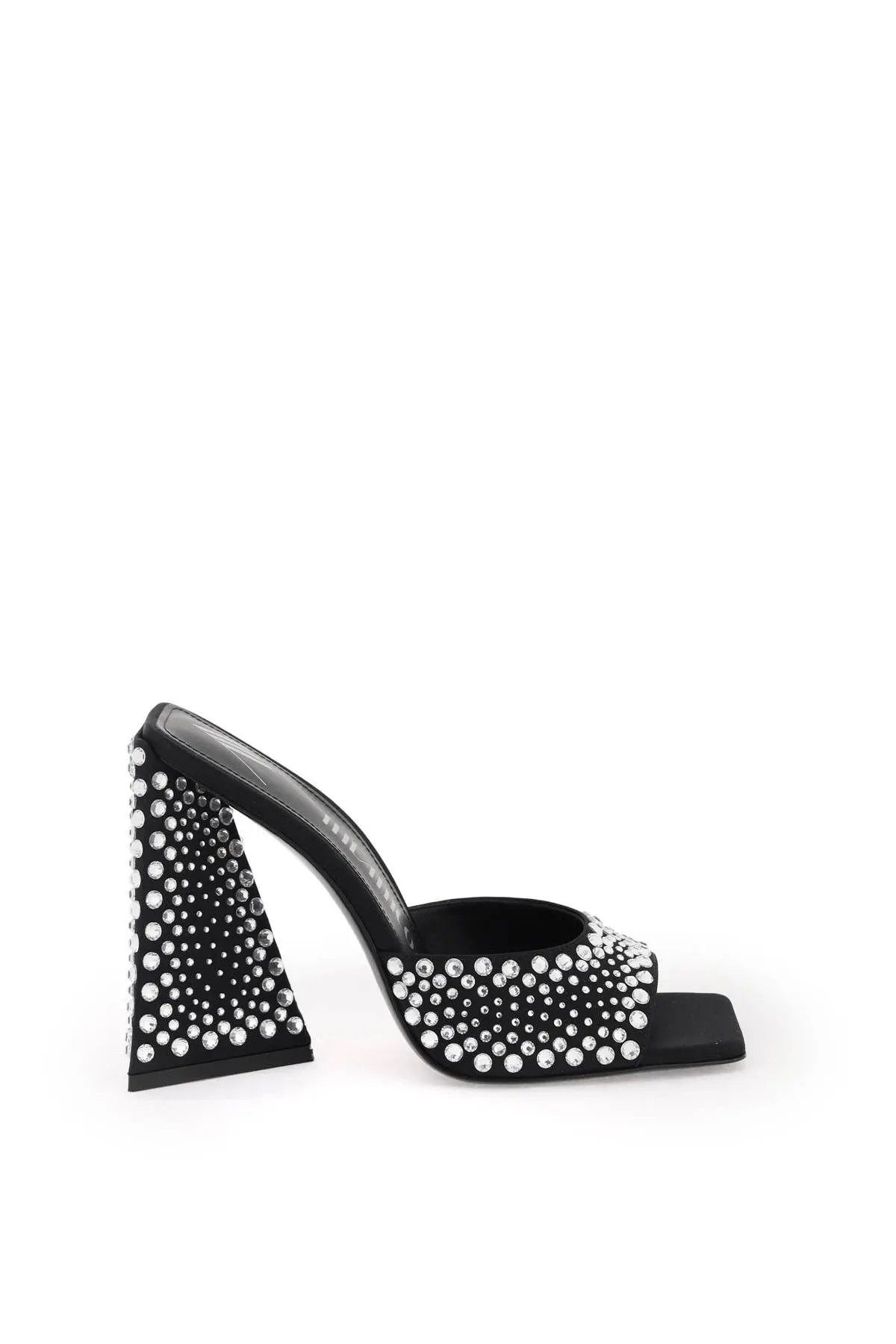image of The Attico O1S22I1N1223 Devon Satin Mule Shoess In Silver Black Shoes, Women's (Size 8)