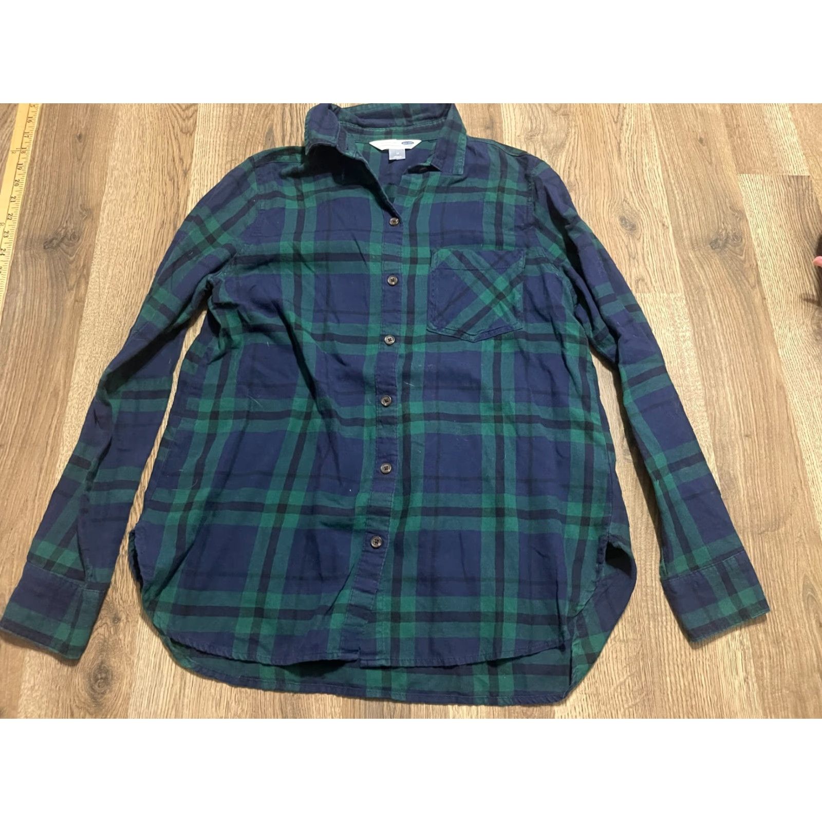 Old Navy Old Navy Shirt Women’s Medium Blue Green Plaid Button Up The Classic Shirt, Casual, Long Sleeve, Collared, Regular Fit, Free Return, 60s? Size M / US 6-8 / IT 42-44 - 2 Thumbnail