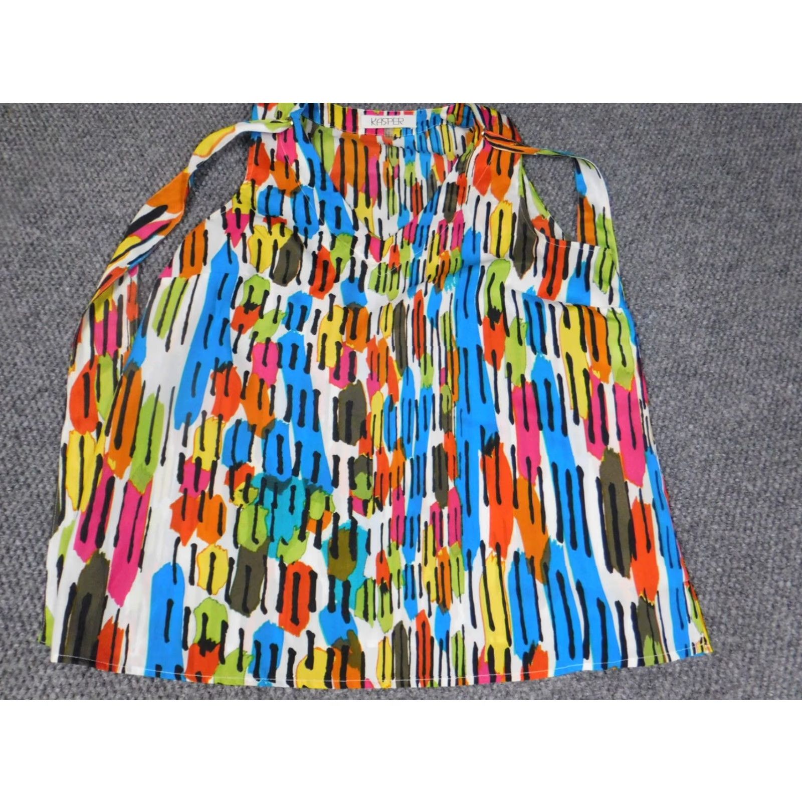 Kasper Kasper Blouse M WOMENS Sleeveless Dolman Sleeve Round Neck Multicolor Rainbow Geometric Casual Polyester Down Button Pullover Regular Open Size M / US 6-8 / IT 42-44 - 4 Thumbnail