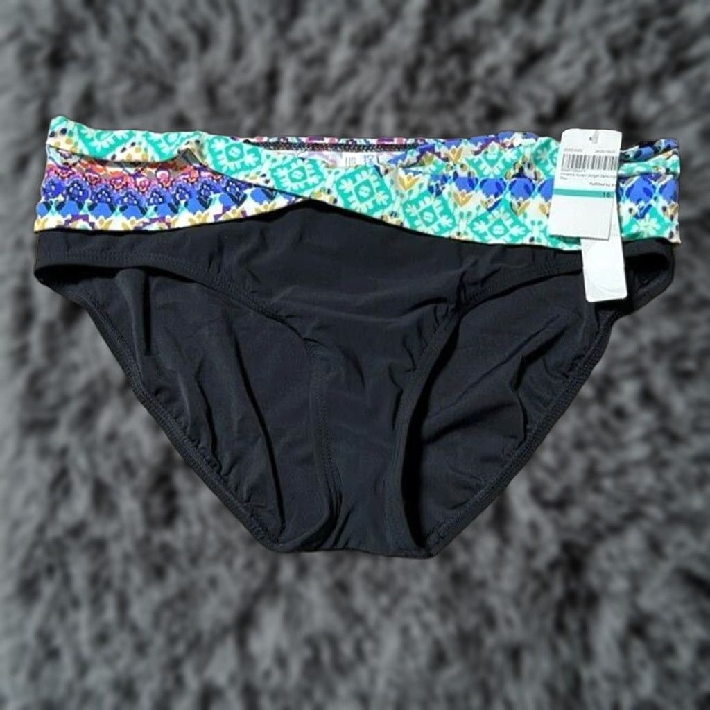 Vintage **Black Aztec Foldover Bikini Swim Bottom Retro 70s** User: Black Aztec Foldover Bikini Swim Bottom Retro 70s Size 38" / US 16 / IT 52 - 1 Thumbnail