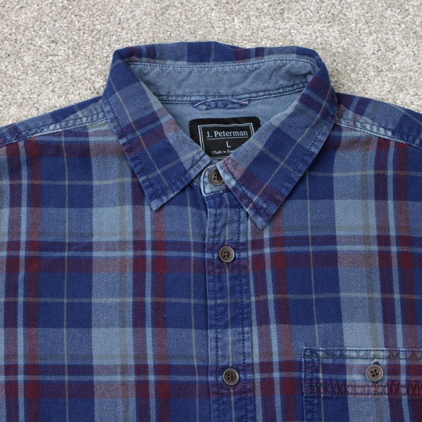 Vintage J. Peterman Shirt Mens Large Blue/Red Plaid Flannel 100% Cotton Long Sleeve Button-Up Casual Fall/Winter/Spring Mens Size US L / EU 52-54 / 3 - 4 Thumbnail