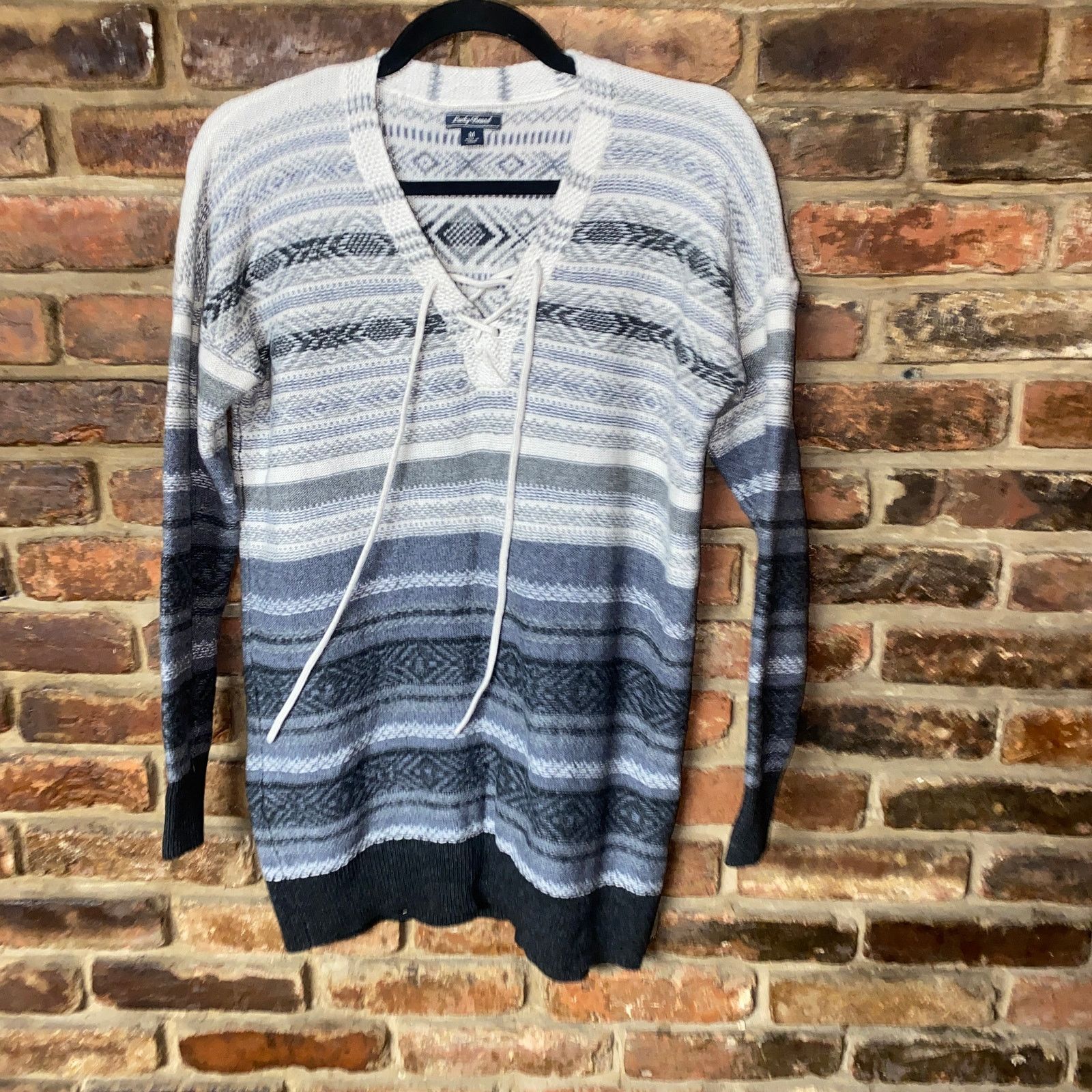 Lucky Brand Lucky Brand Wool Striped Lace-Up Pullover Sweater Medium Size M / US 6-8 / IT 42-44 - 1 Thumbnail