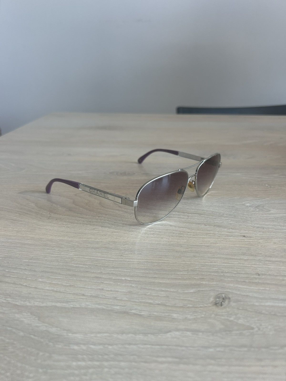 Chanel Silver/Purple Gradient 4179 Miroir Aviator Sunglasses Size ONE SIZE - 1 Thumbnail