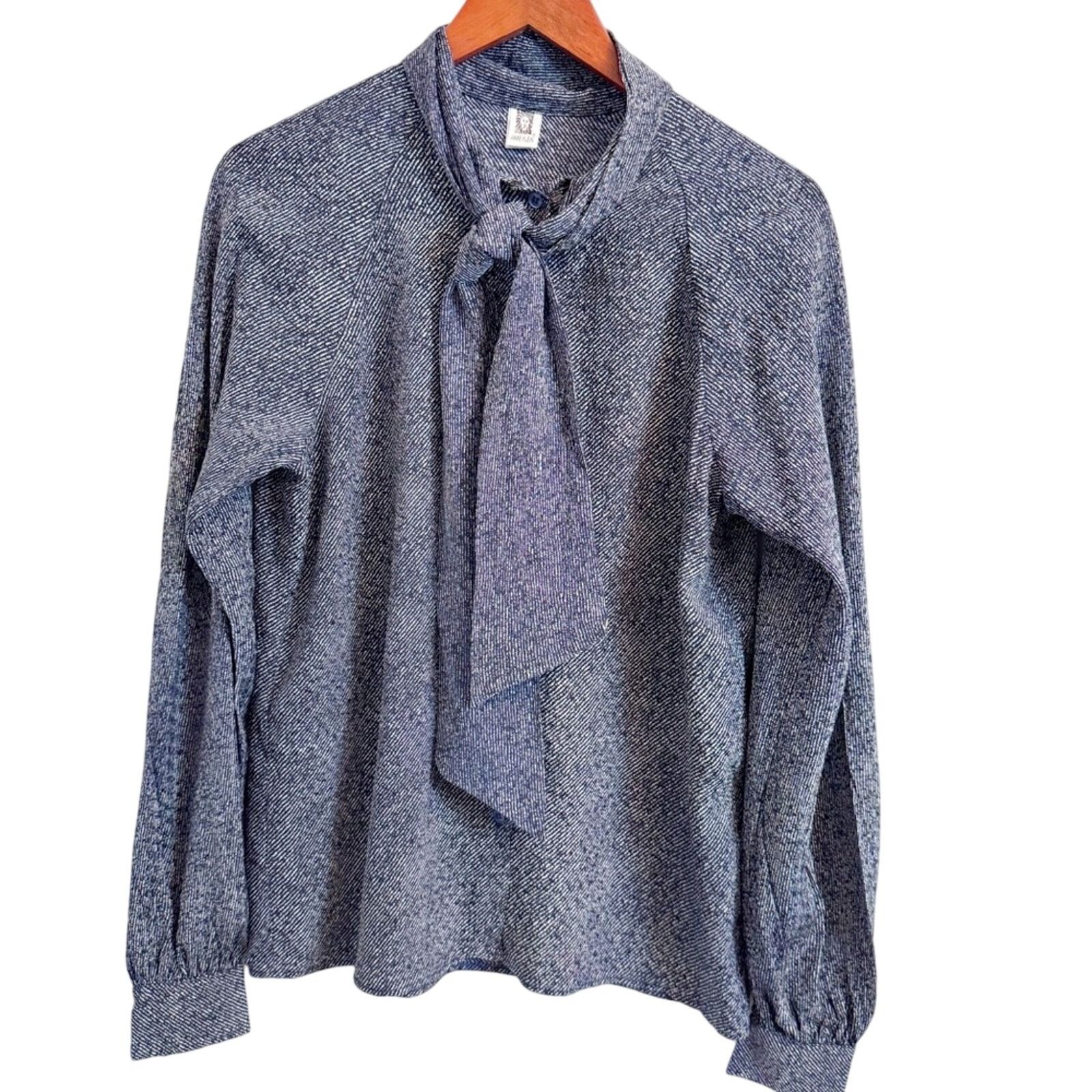 Anne Klein Silk Blue & White Bow Front Blouse Women’s Size S/M Size S / US 4 / IT 40 - 1 Thumbnail