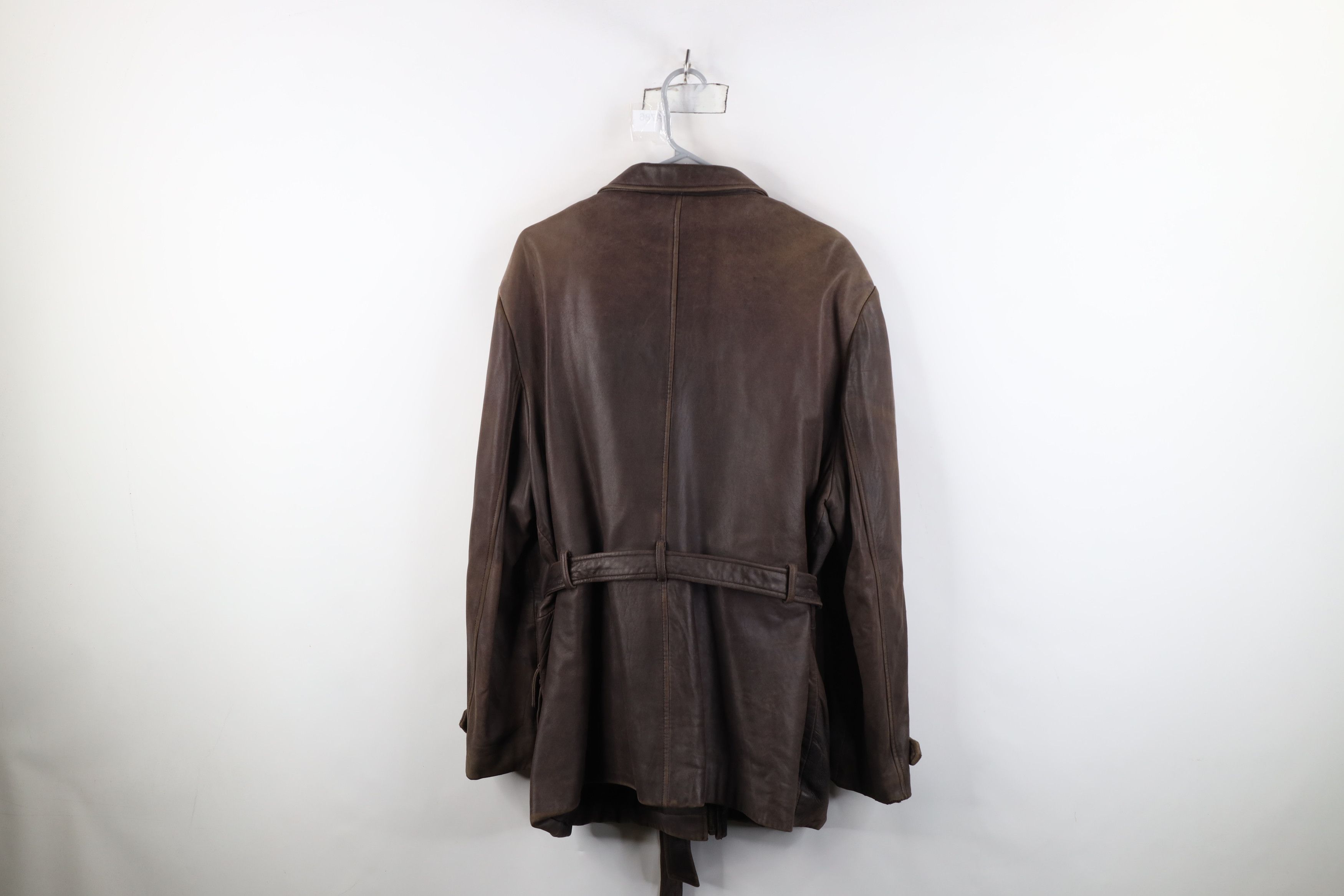 Vintage Vintage 90s Streetwear Leather Trench Coat Jacket Brown Size US XL / EU 56 / 4 - 12 Thumbnail