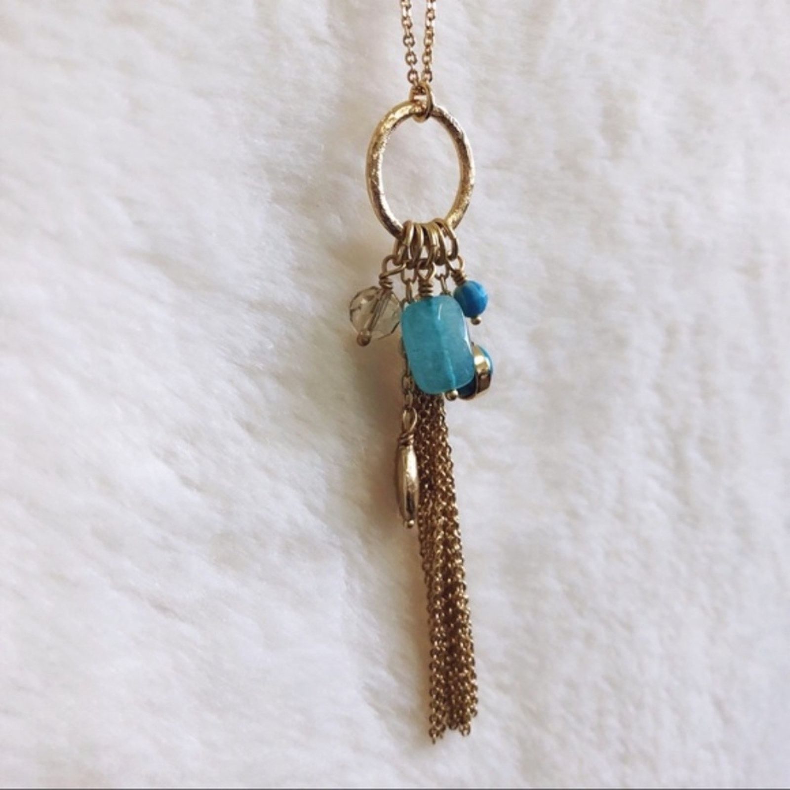 Loft LOFT Gold & Blue Cluster Pendant Necklace Size ONE SIZE - 6 Thumbnail