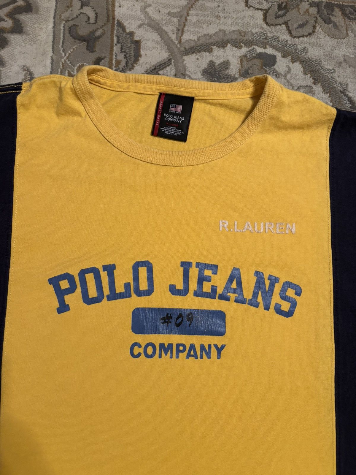 Polo Ralph Lauren Vintage Polo Jeans Company #09 T-Shirt Yellow and Blue Size US XL / EU 56 / 4 - 2 Thumbnail