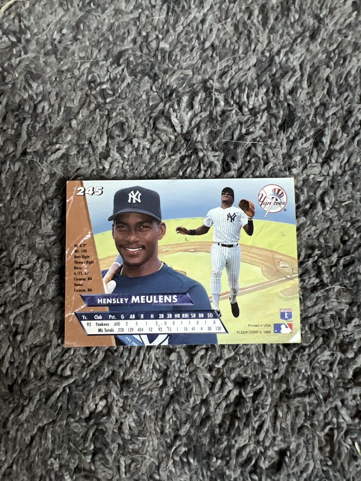 New York Yankees 1993 Fleer Ultra #245 Hensley Meulens Card Size ONE SIZE - 2 Thumbnail