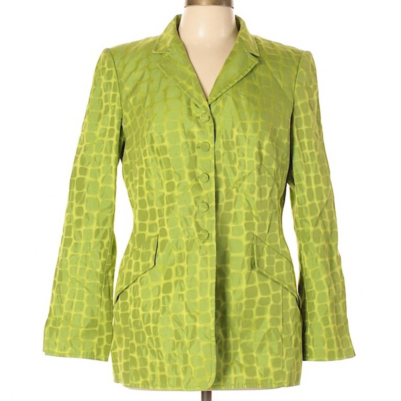image of Rena Lange Eye-Catching Green Print Cotton-Blend Blazer, Women's (Size XL)
