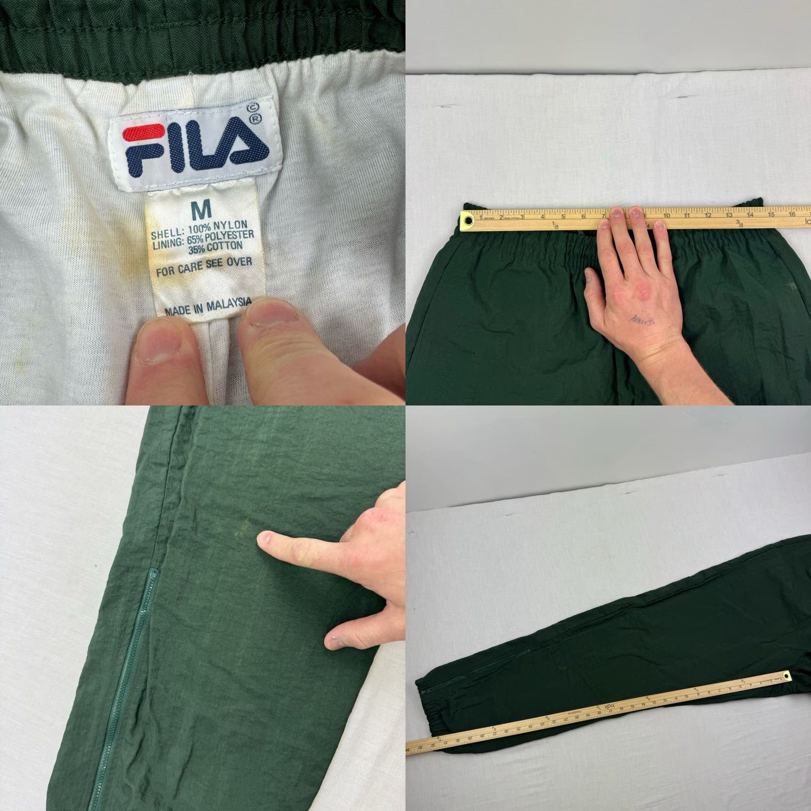 Fila VINTAGE FILA Track Pants Mens Medium Green 90s Logo Drawstring Pockets Elastic Waist 32in Inseam Size US 31 - 8 Thumbnail