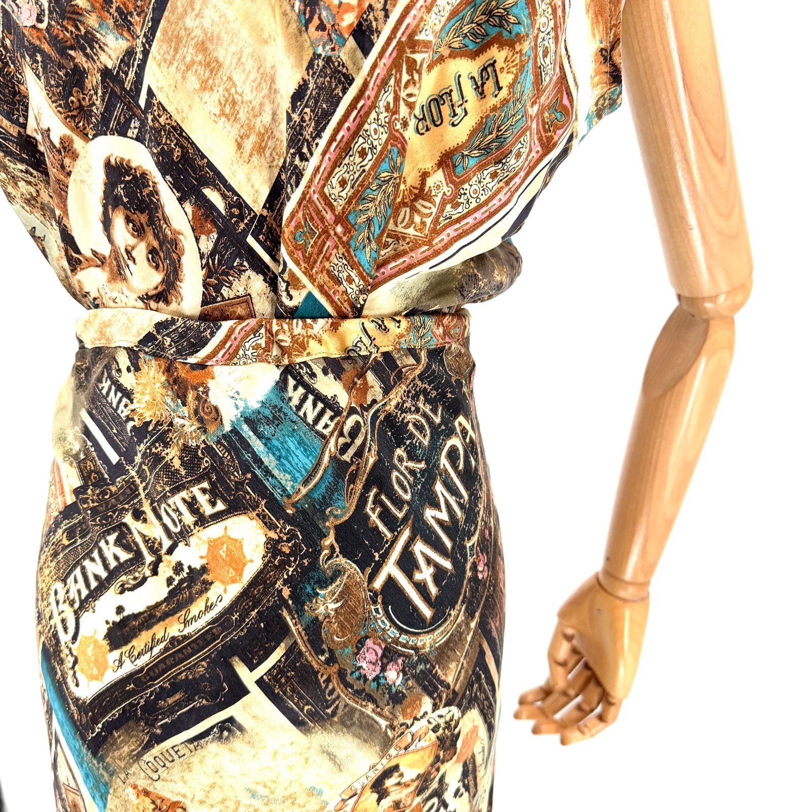 Double D Ranch Vintage Y2K Brown 100% Silk Ephemera Print Blouse Skirt Set Size L / US 10 / IT 46 - 8 Thumbnail