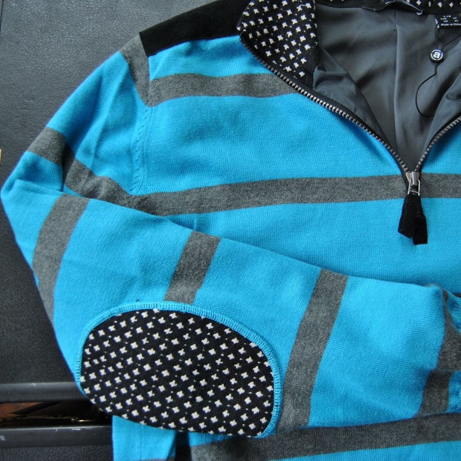 Other Abacus Large Lined Quarter Zip Sweater Blue Gray Stripes Size US L / EU 52-54 / 3 - 3 Thumbnail