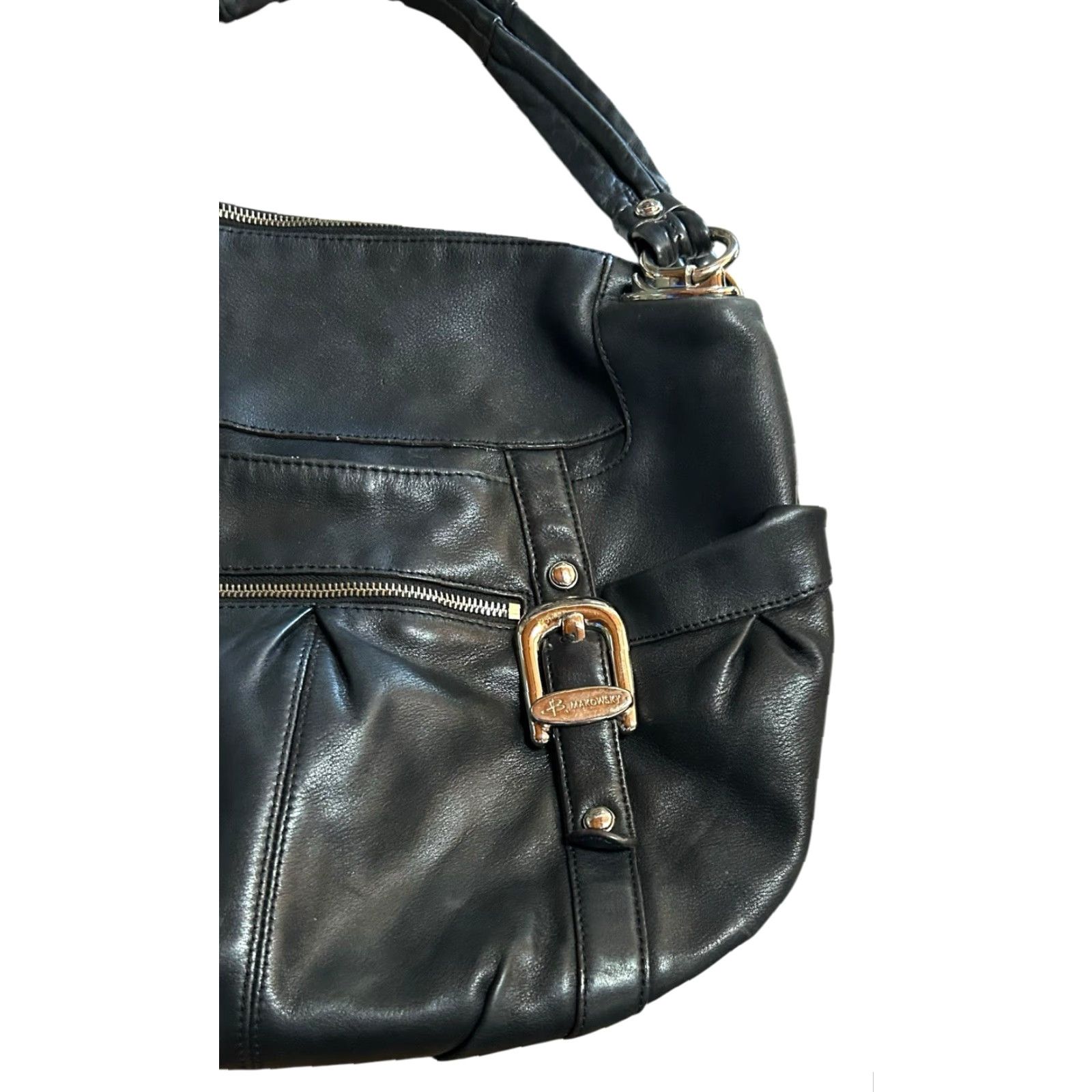 Vintage B. Makowsky Black Leather Shoulder Handbag Women Purse Read Hobo Tote Bag Womens Medium Black Leather Hobo Bag Ladies Vintage No Size ONE SIZE - 3 Thumbnail
