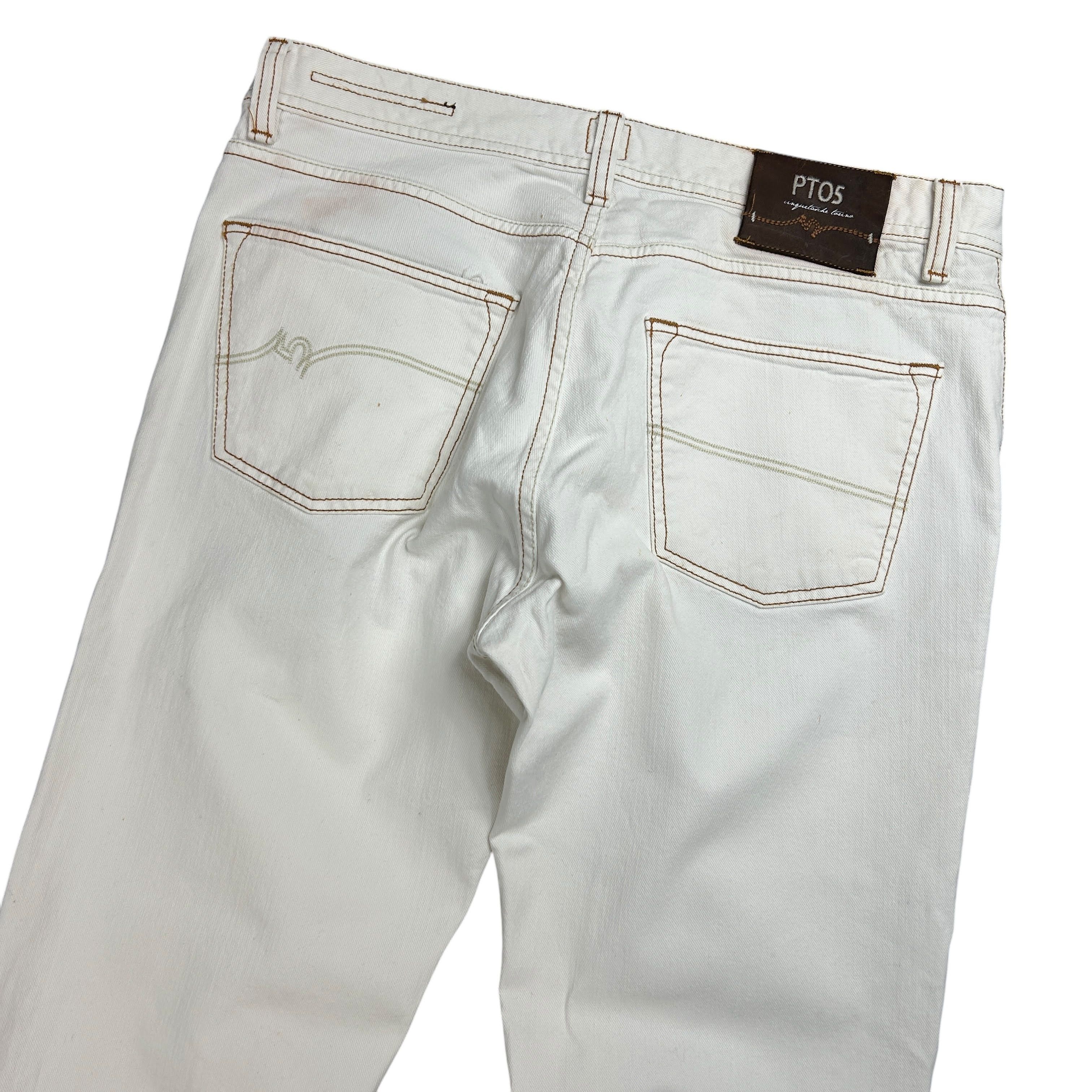 PT Torino PT05 Denim White Ecru Regular Straight Stretch Jeans 36 Size US 36 / EU 52 - 4 Thumbnail