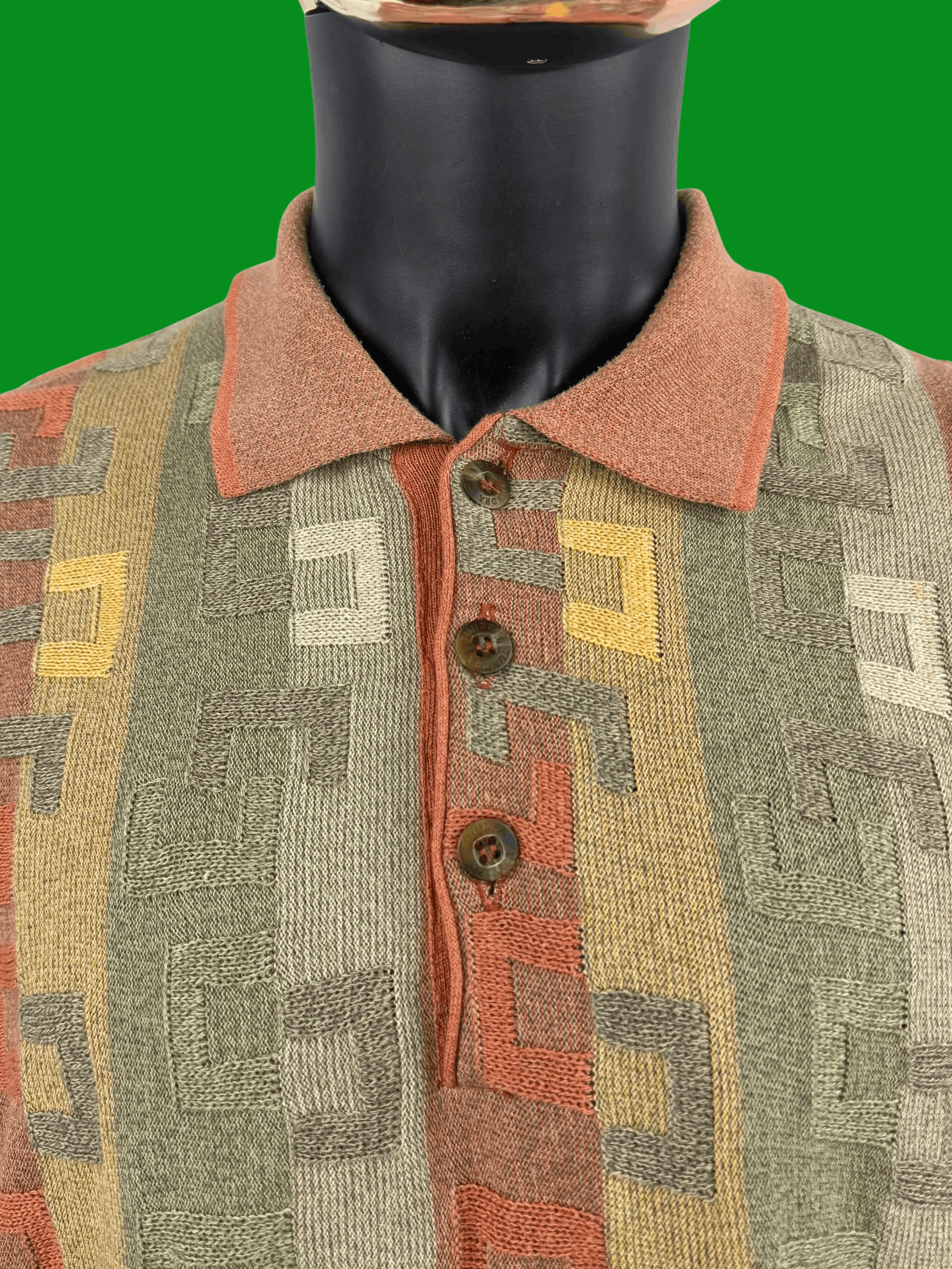 VTG 90s Tundra Canada Coogi-Style Textured Knit Polo Shirt