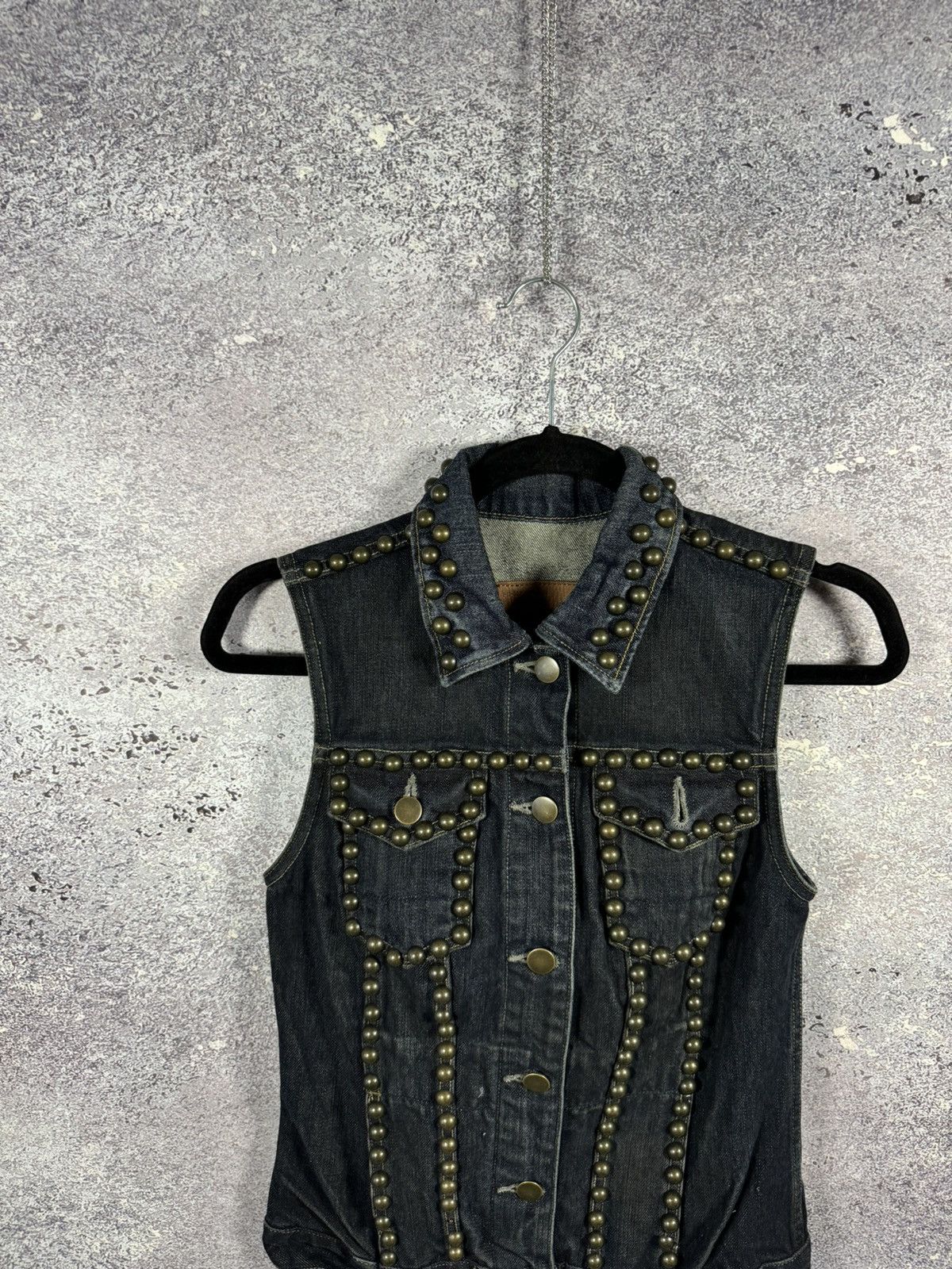 Allsaints × Vintage AllSaints Spitalfields Biker Studded Denim Vests Gilet S sz Size S / US 4 / IT 40 - 3 Thumbnail