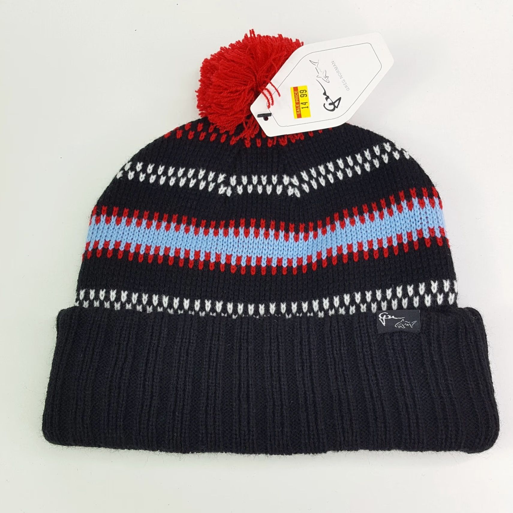 Logo 7 Vintage Greg Norman Golf Shark Logo Knit Beanie One Size OSFA Striped Toboggan Hat Cap Black Size ONE SIZE - 4 Thumbnail