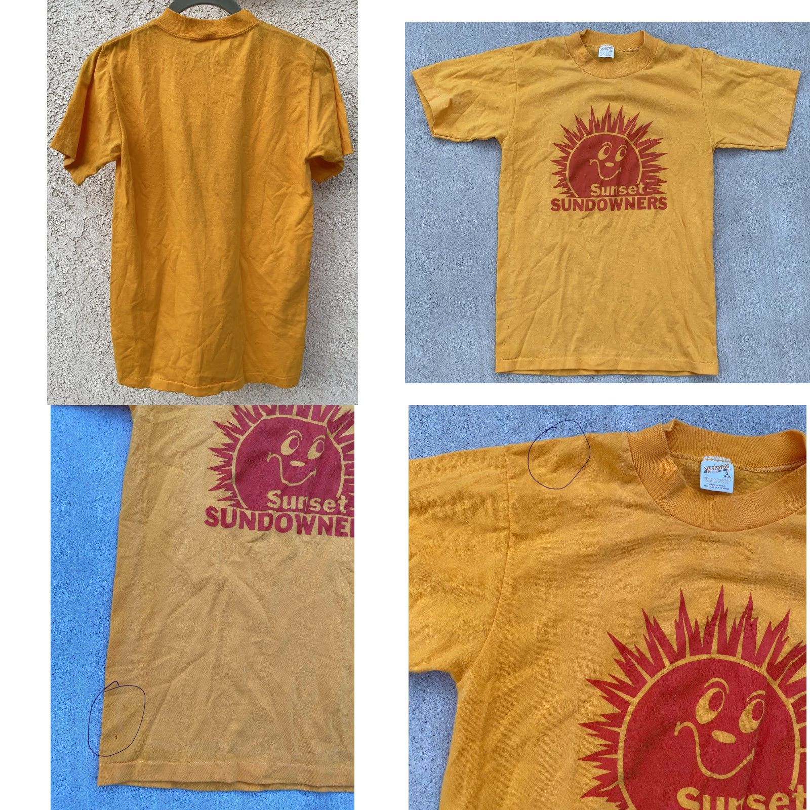 Vintage VINTAGE Sportswear T-Shirt Short Sleeve Men S Yellow USA Graphic Print 1980s Sunset Sundowners Small Size US S / EU 44-46 / 1 - 9 Thumbnail