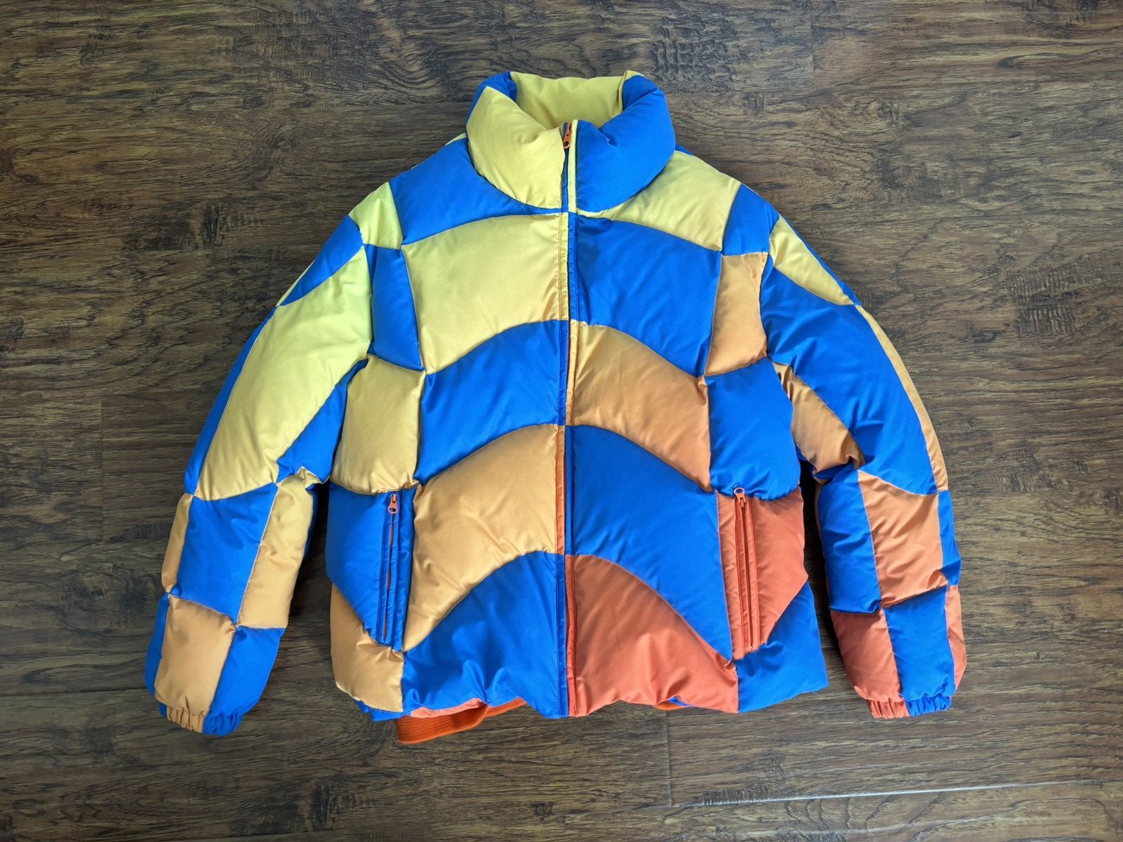 image of Erl Blue/yellow Gradient Puffer Jacket, Men's (Size Small)