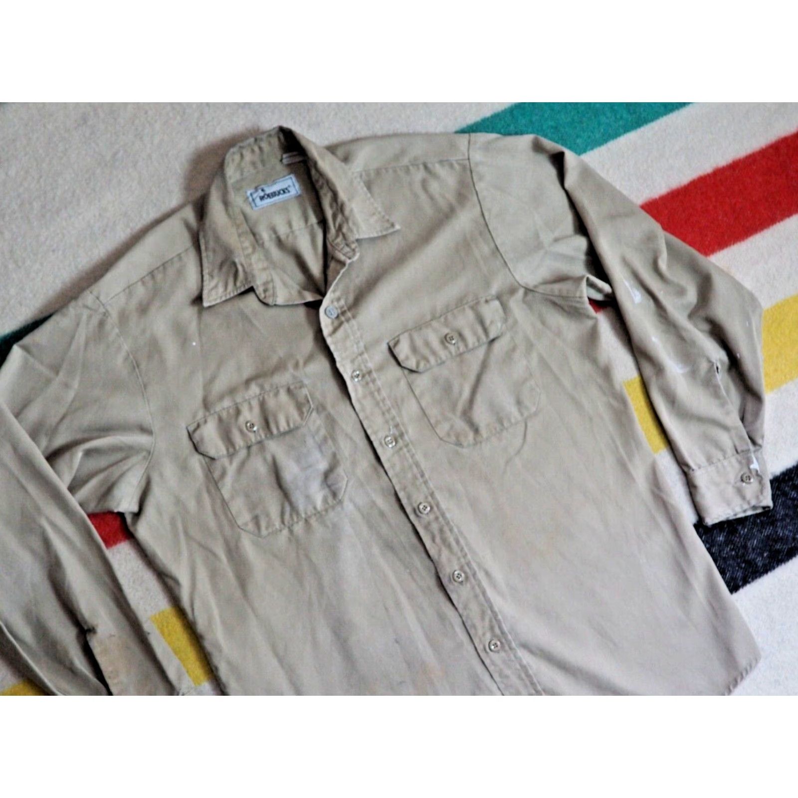 Sears VTG Roebucks Faded Grunge Distress Beige Button Work Shirt Mens L 1980s Beige Grunge Vintage Shirt Mens L Size US L / EU 52-54 / 3 - 3 Thumbnail
