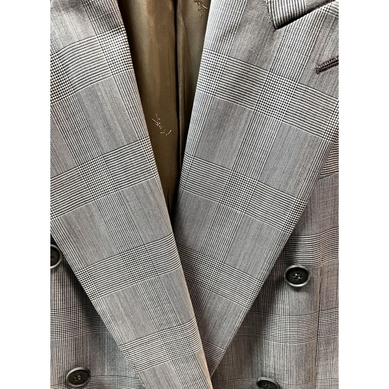 Yves Saint Laurent VINTAGE Yves Saint Laurent Blazer Wool Houndstooth Brown XL Mens Size 46R - 3 Thumbnail
