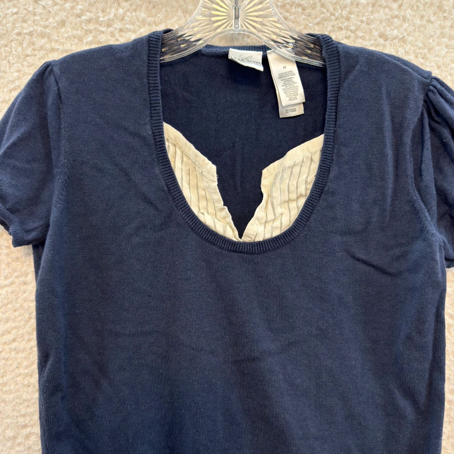 Vintage VINTAGE Emma James Y2K Top Blouse Knit Cap Sleeve Peasant Cottagecore M Navy Blue Womens Size M / US 6-8 / IT 42-44 - 3 Thumbnail