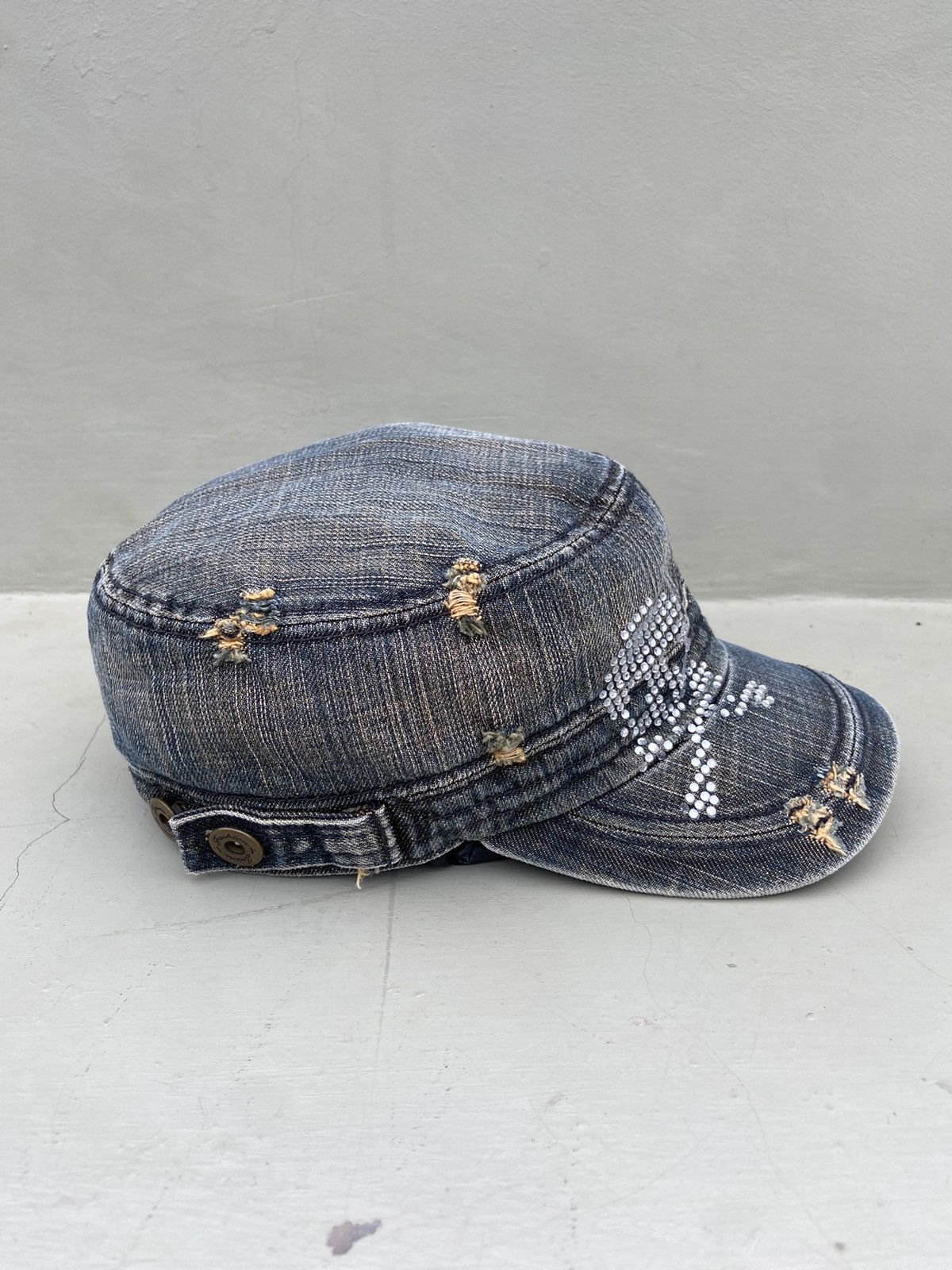 Hysteric Glamour 2000s Y2K MICHIGAN zircon-studded skull denim hat Size ONE SIZE - 3 Thumbnail