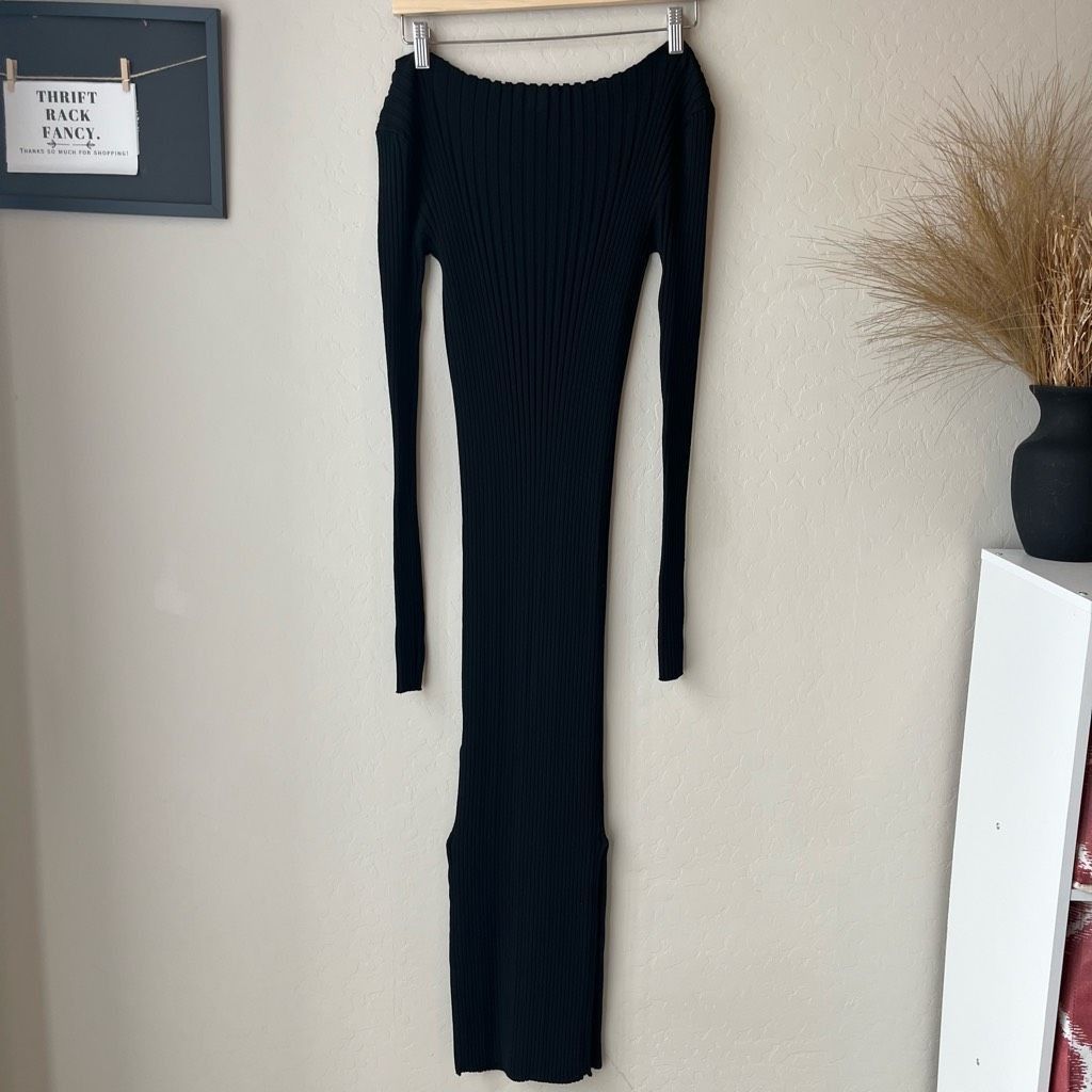 Toteme Toteme Orville Black Long Sleeve Ribbed Knit Boat Neck Midi Size M / US 6-8 / IT 42-44 - 9 Thumbnail