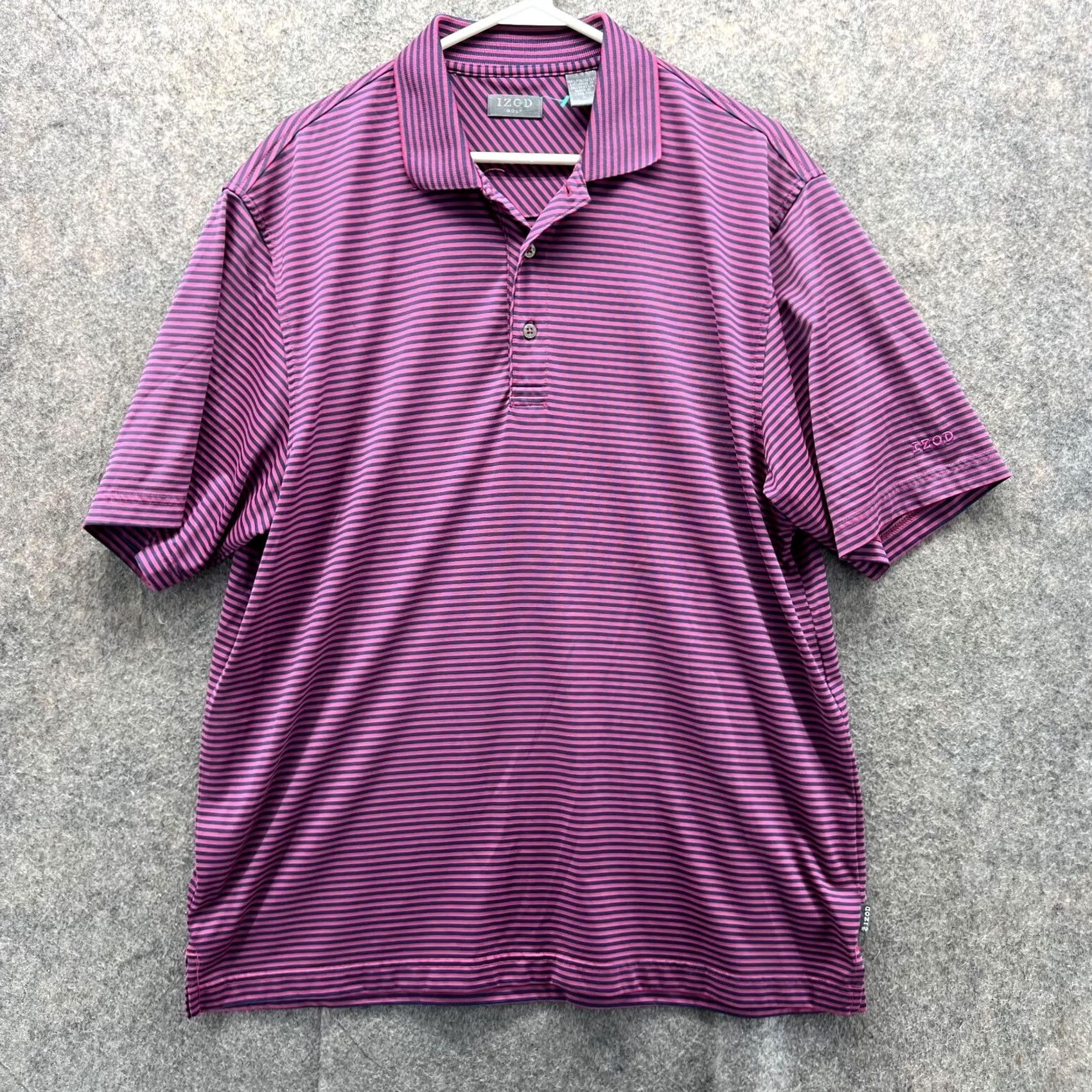 Izod Izod Polo Shirt Men Large Adult Purple Blue Striped Golf Casual Preppy Button Collar Short Sleeve Size US L / EU 52-54 / 3 - 2 Thumbnail