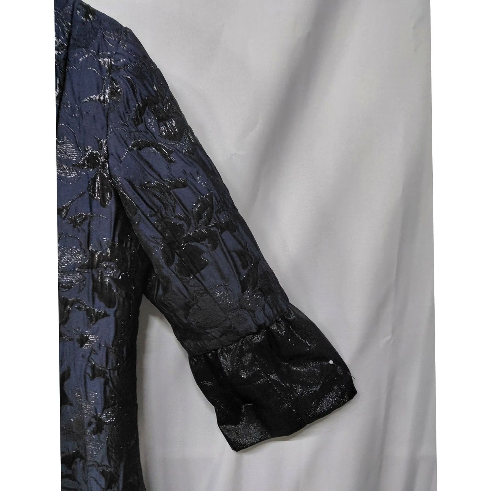 Vintage Rickie Freeman for Teri Jon Dress | Women A-Line Knit Jacquard Knee Length Bell Sleeve Navy Blue Metallic Size L / US 10 / IT 46 - 3 Thumbnail