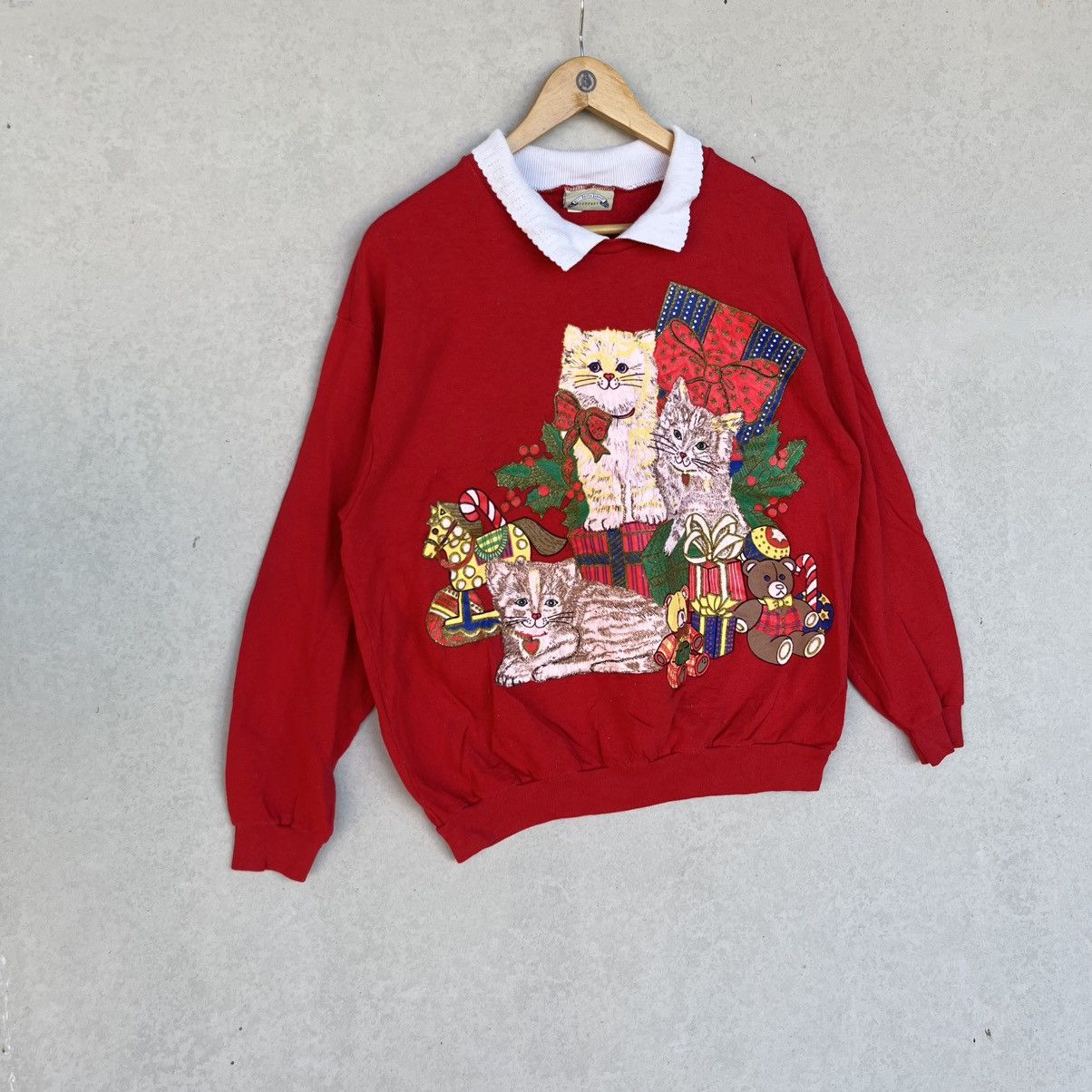 Other Vintage 90s Red Christmas Cat Crewneck Sweatshirt Size M Size M / US 6-8 / IT 42-44 - 3 Thumbnail